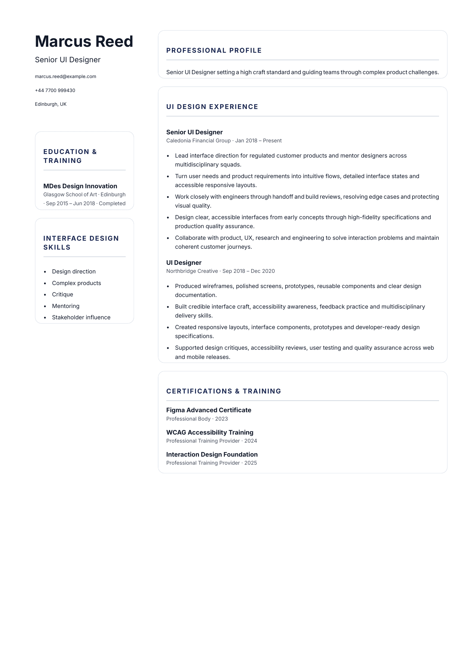 Senior UI Designer CV template