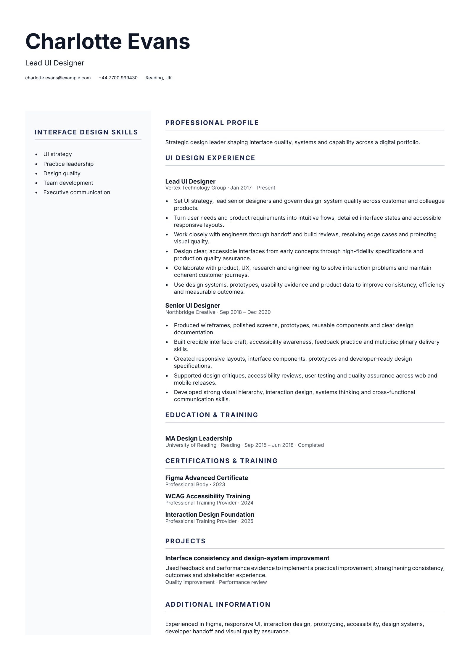 Lead UI Designer CV template