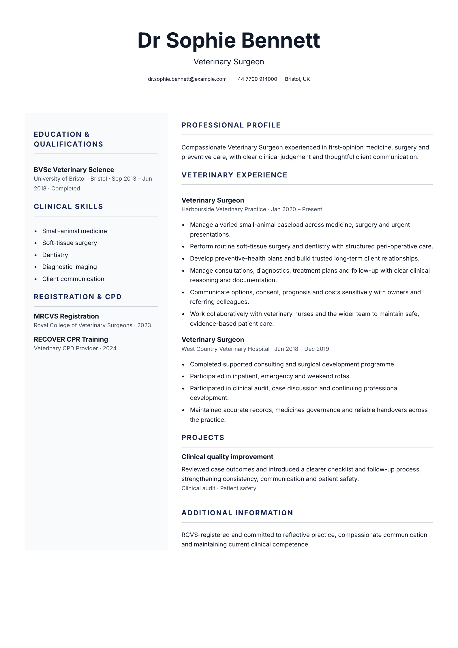 Veterinary surgeon CV