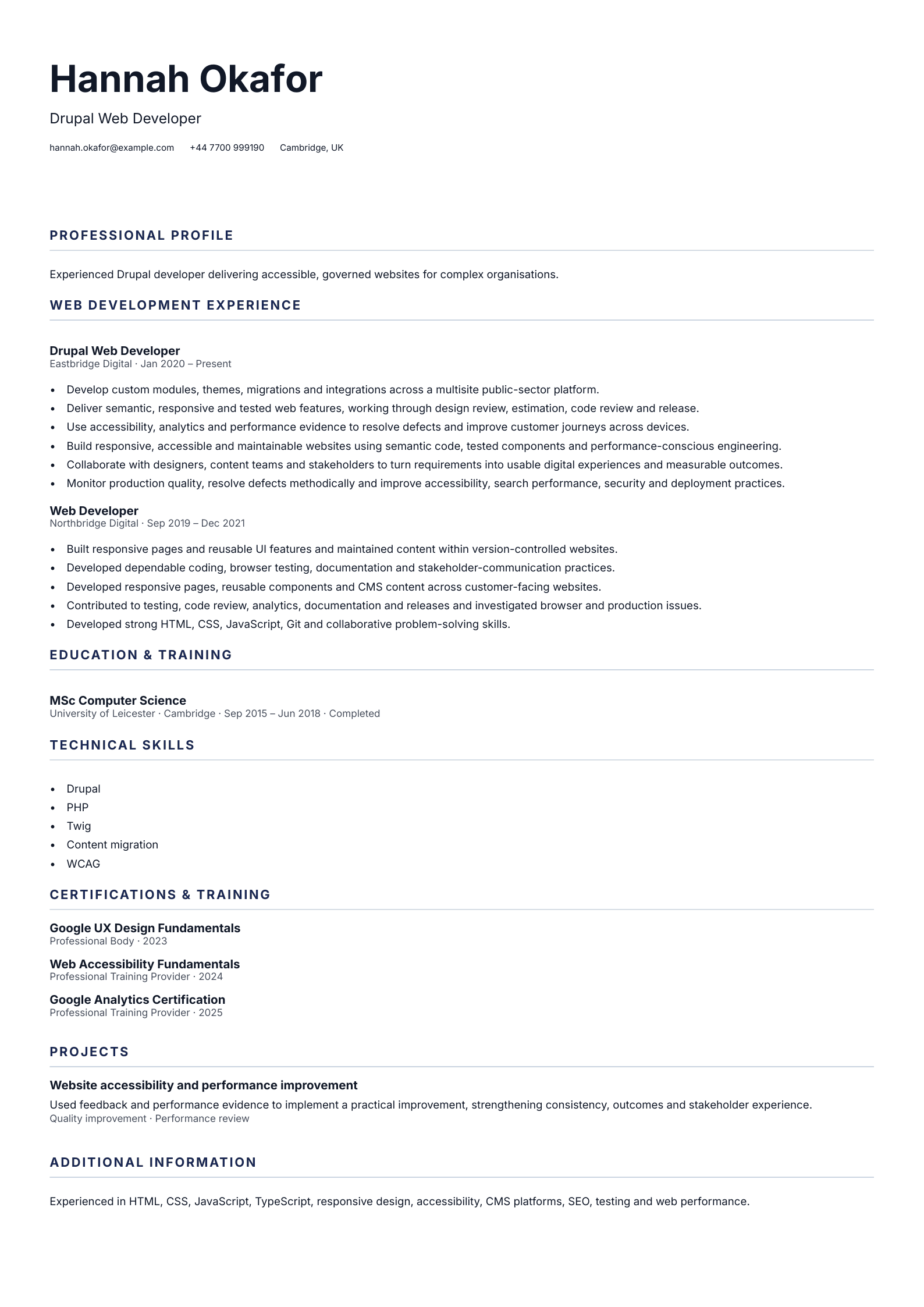 Drupal Web Developer CV template