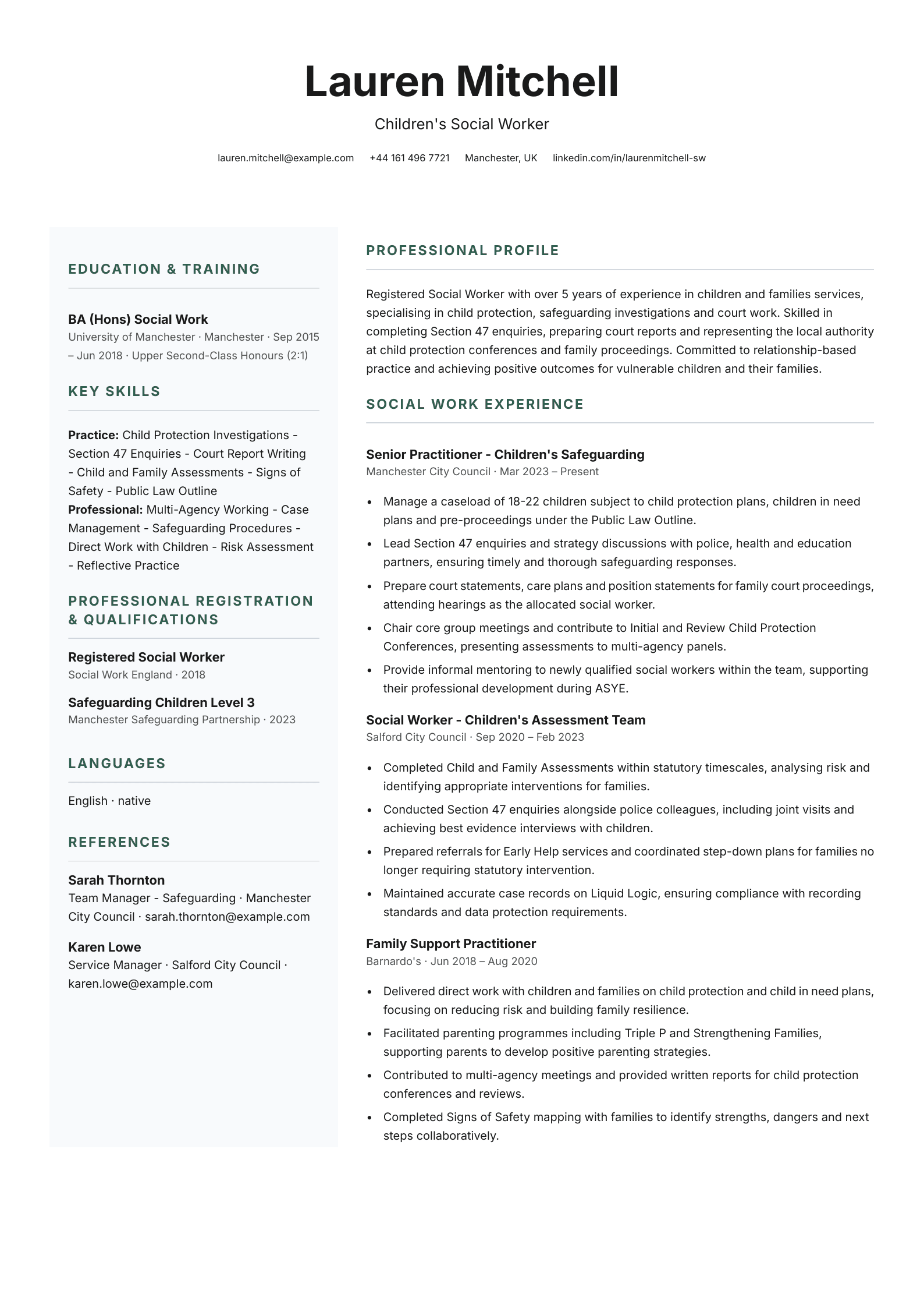 Childrens social worker CV template