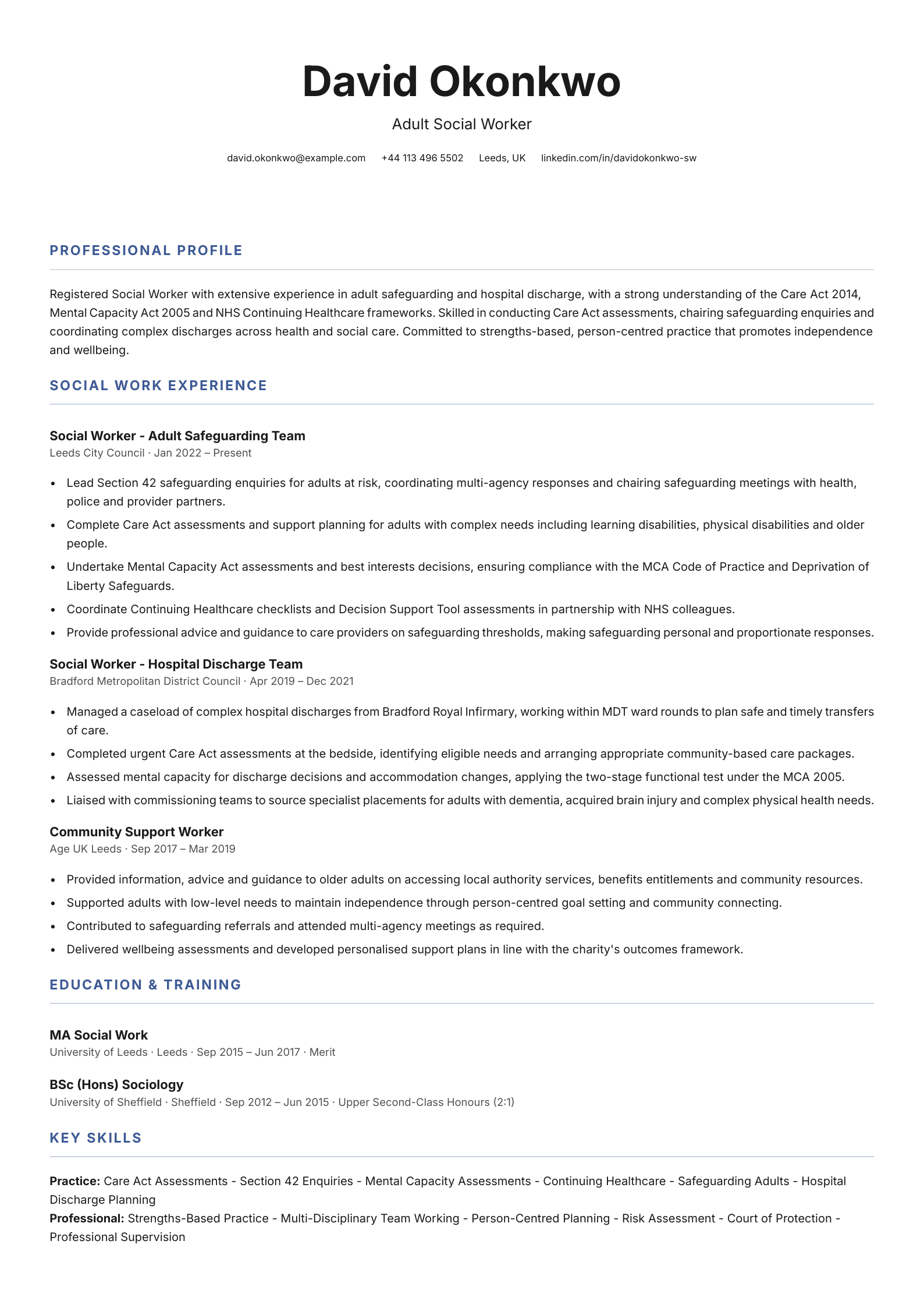 Adult social worker CV template
