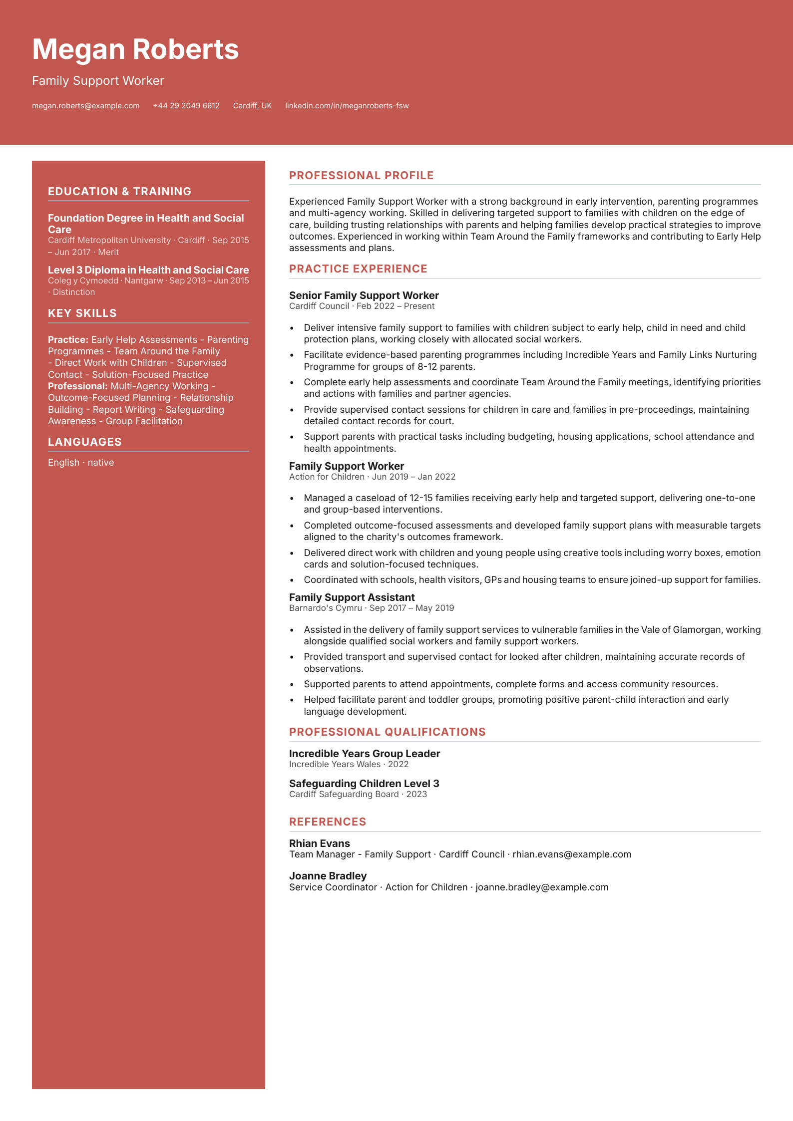 family support worker cv template
