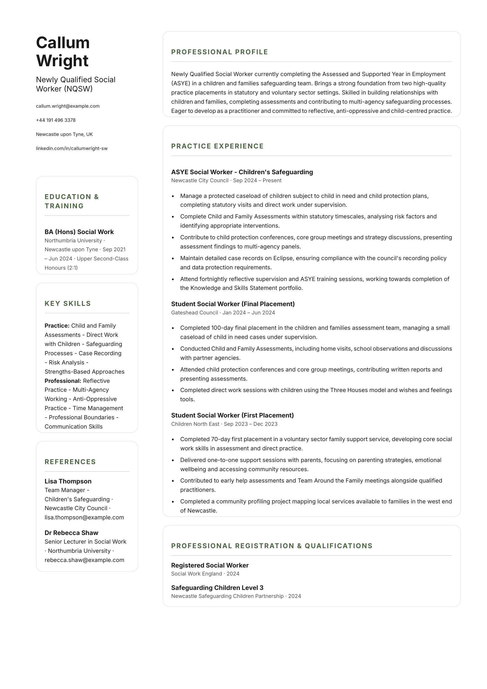 newly qualified social worker nqsw cv template
