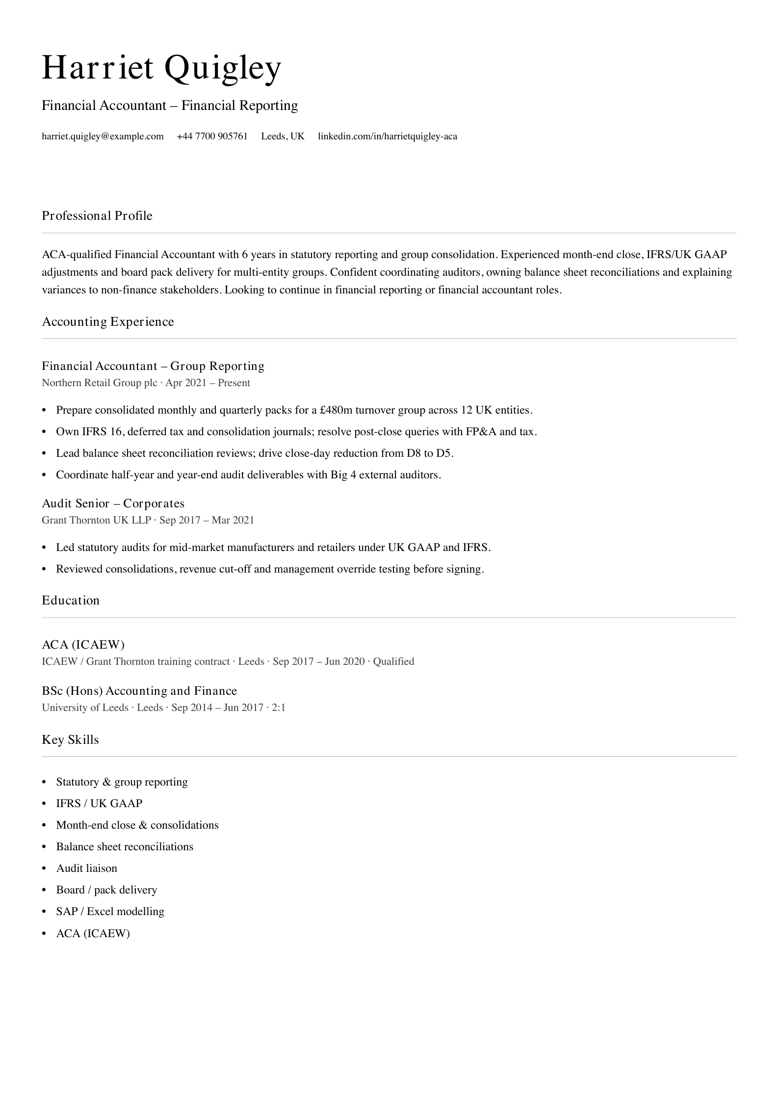 financial accountant cv template