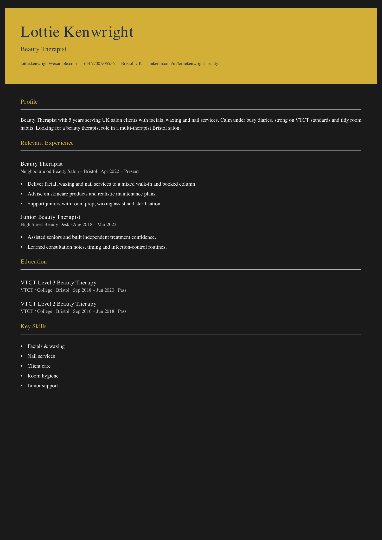 salon beauty therapist CV template
