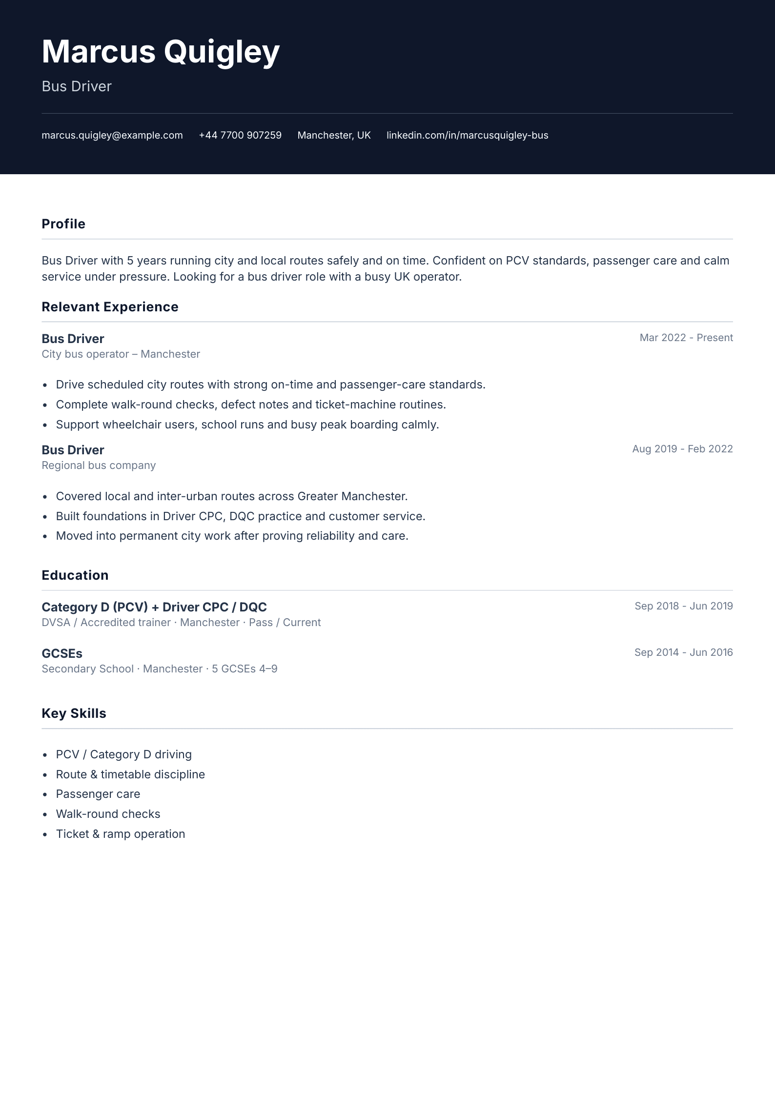 Bus driver CV template
