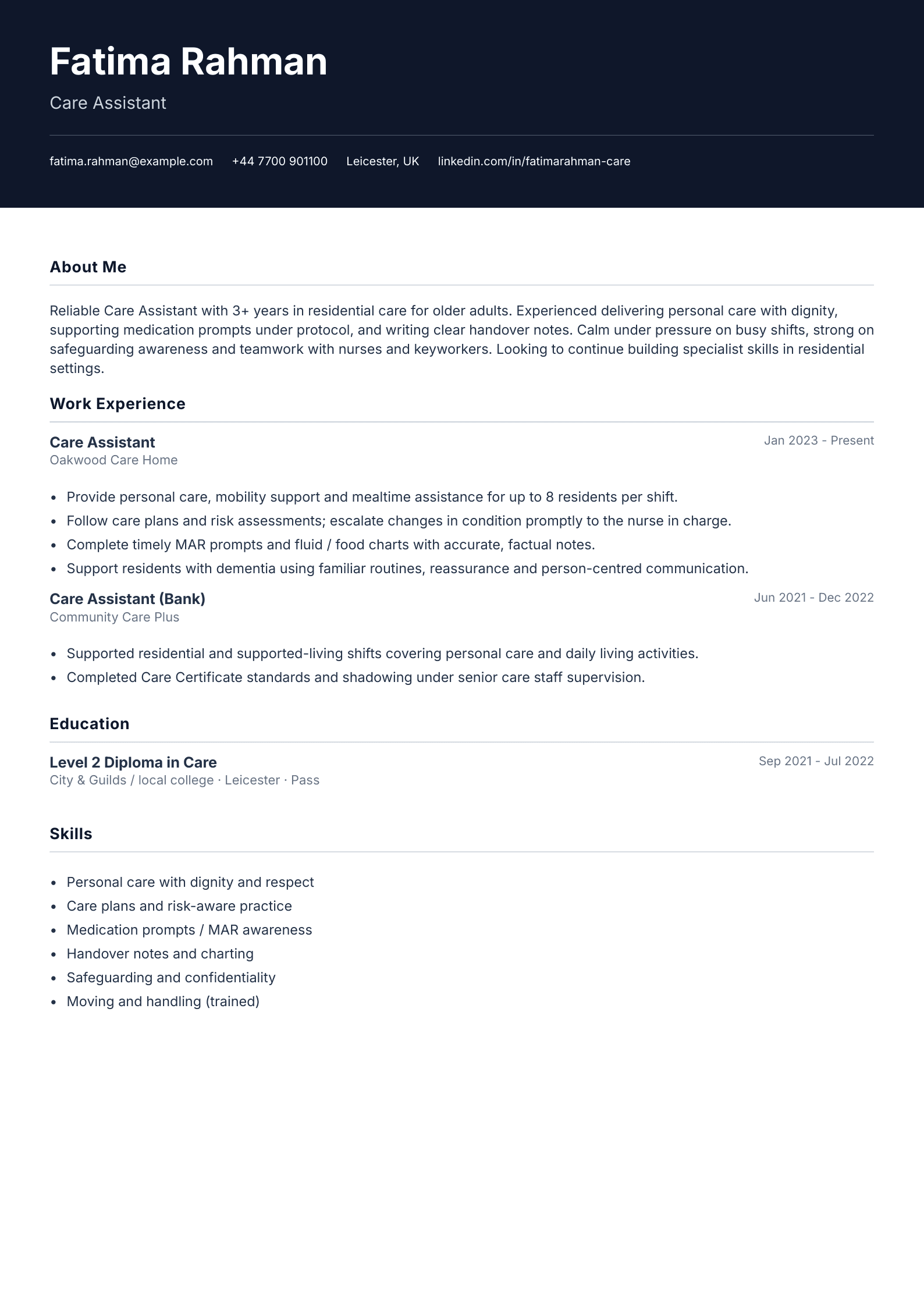 Residential care assistant CV template