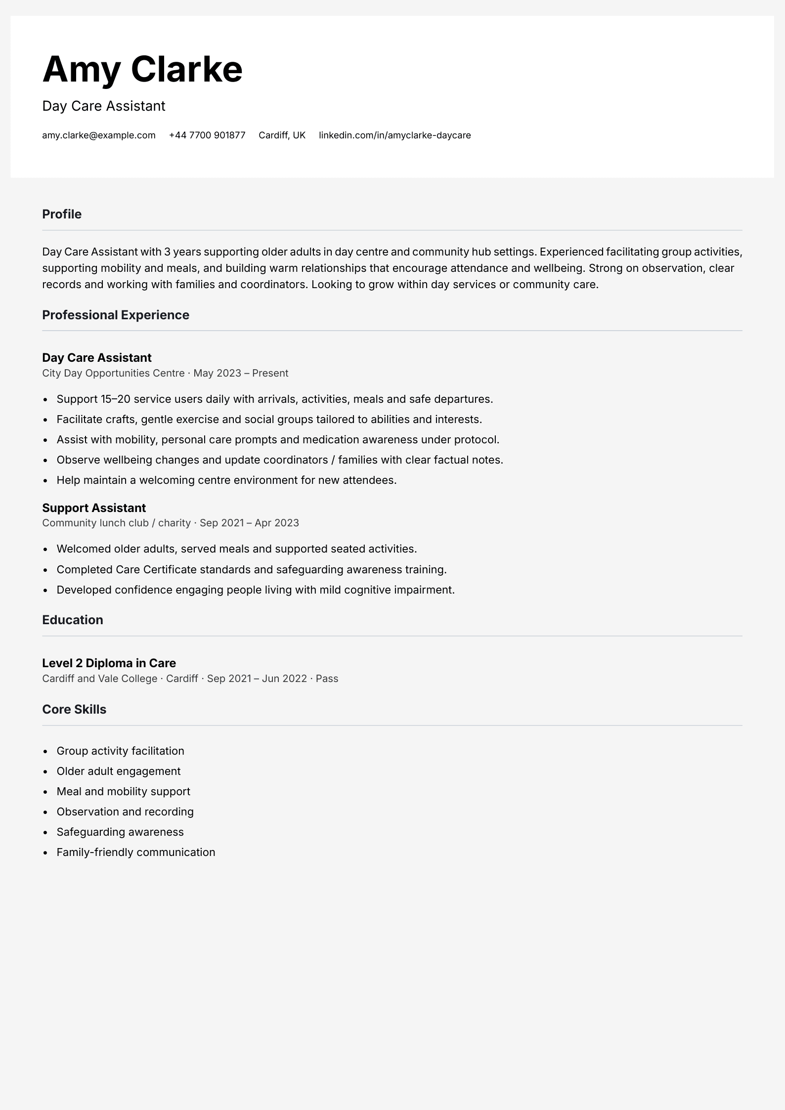 day care assistant cv template