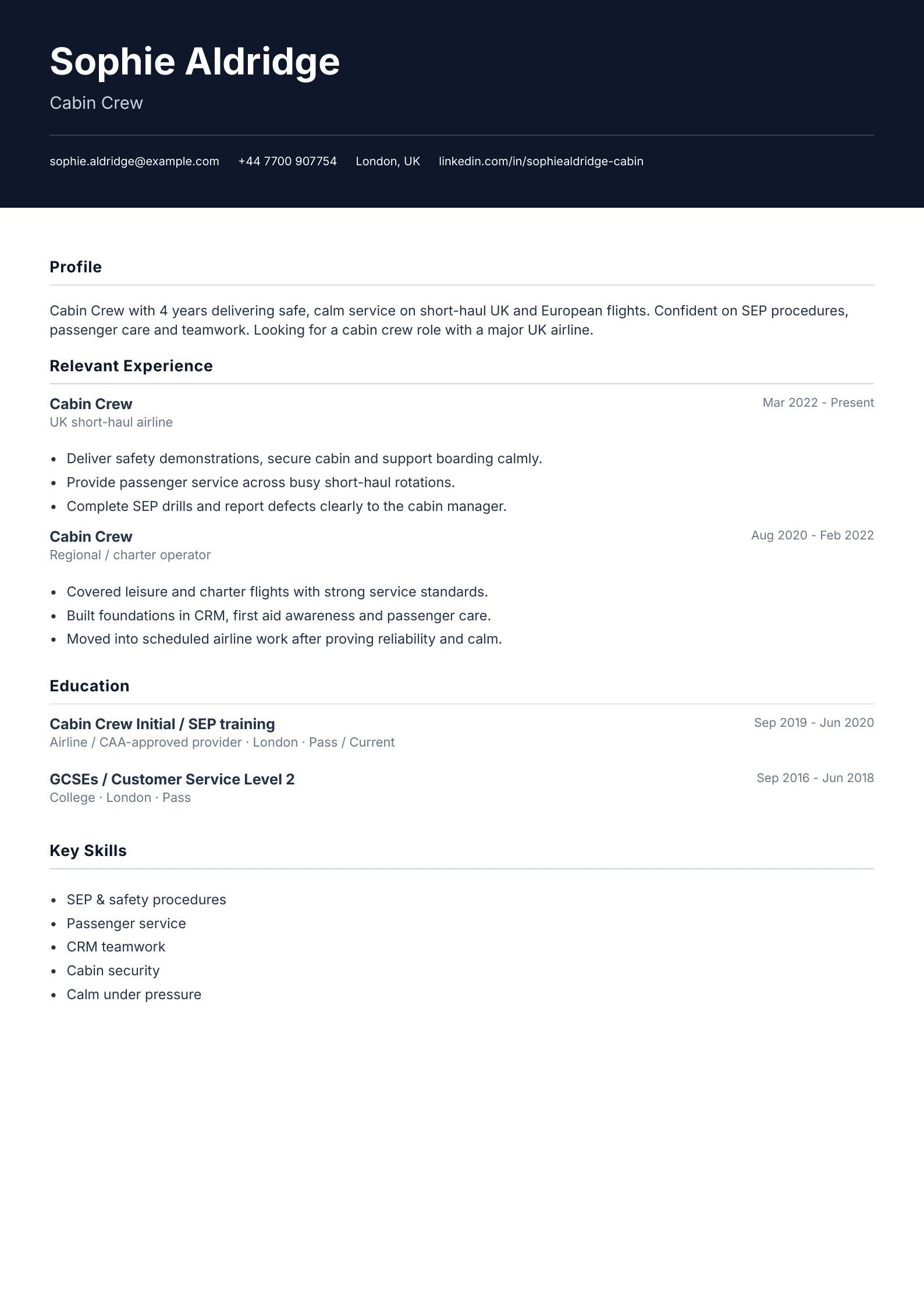Cabin crew CV template
