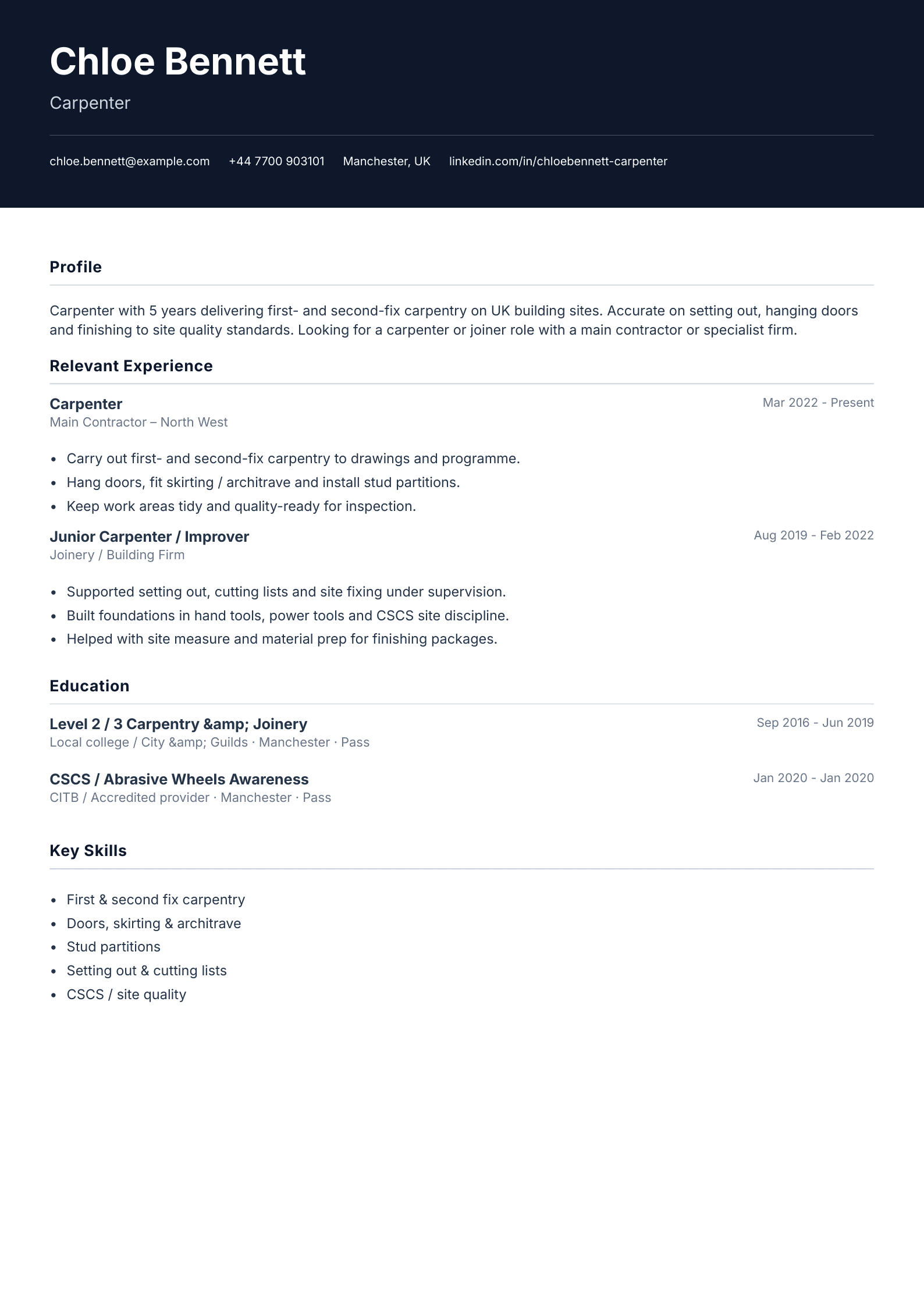 Carpenter CV template
