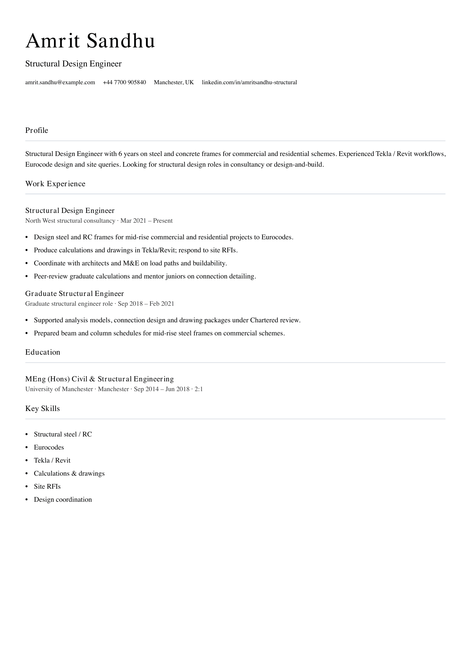 structural design engineer cv template