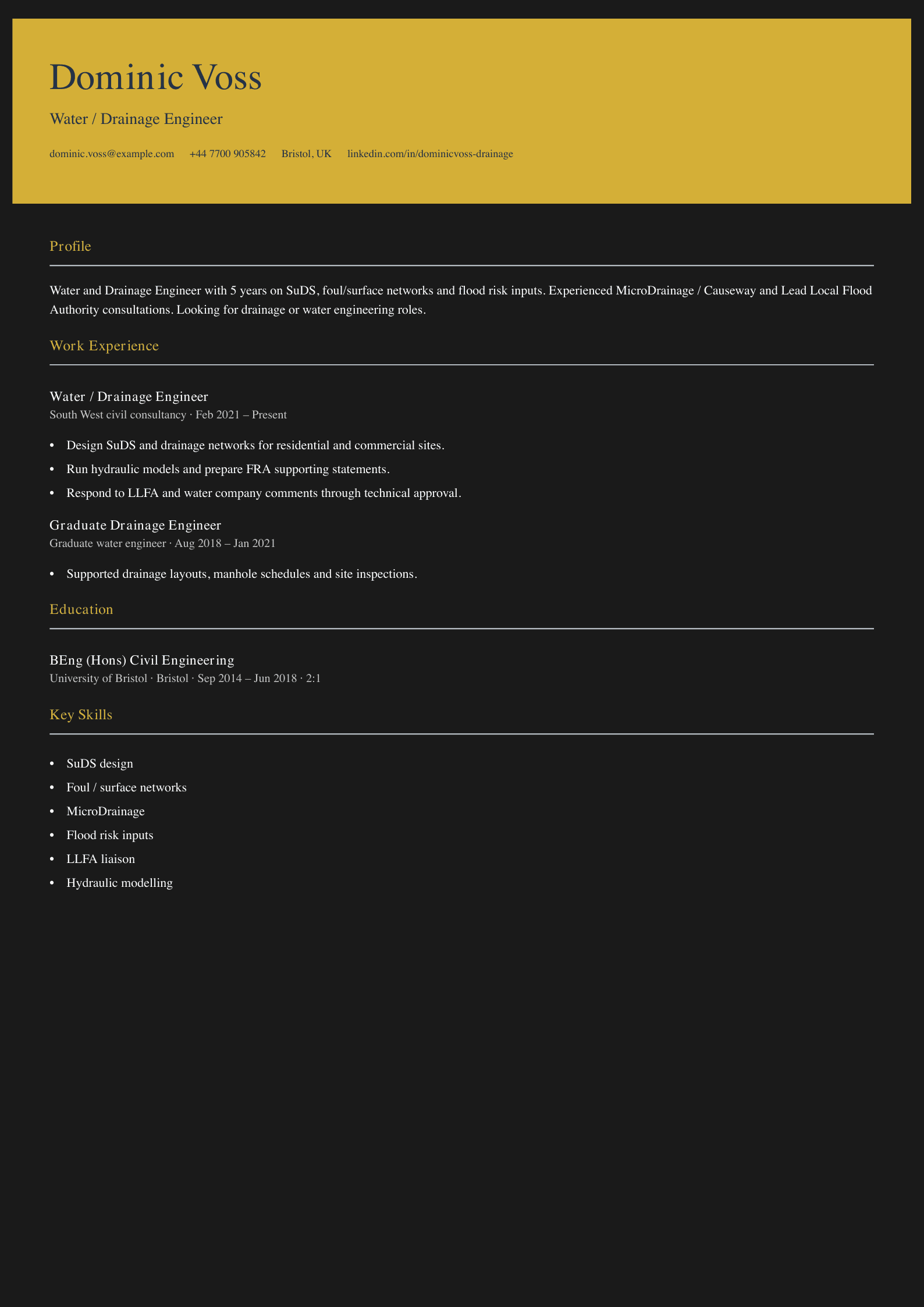 water drainage engineer cv template