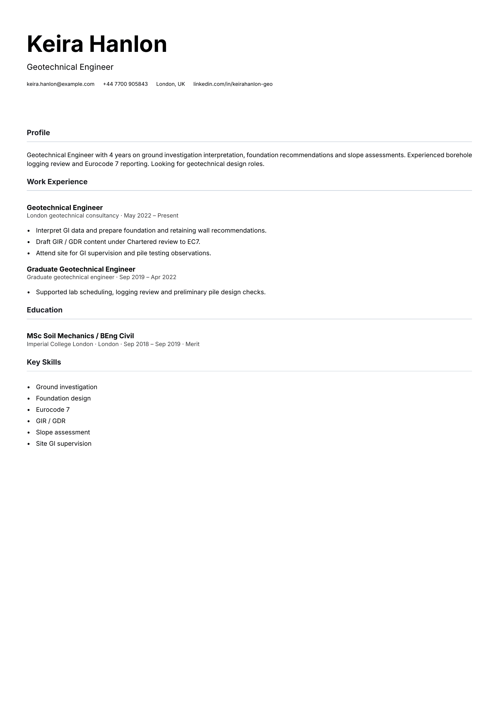 geotechnical engineer cv template