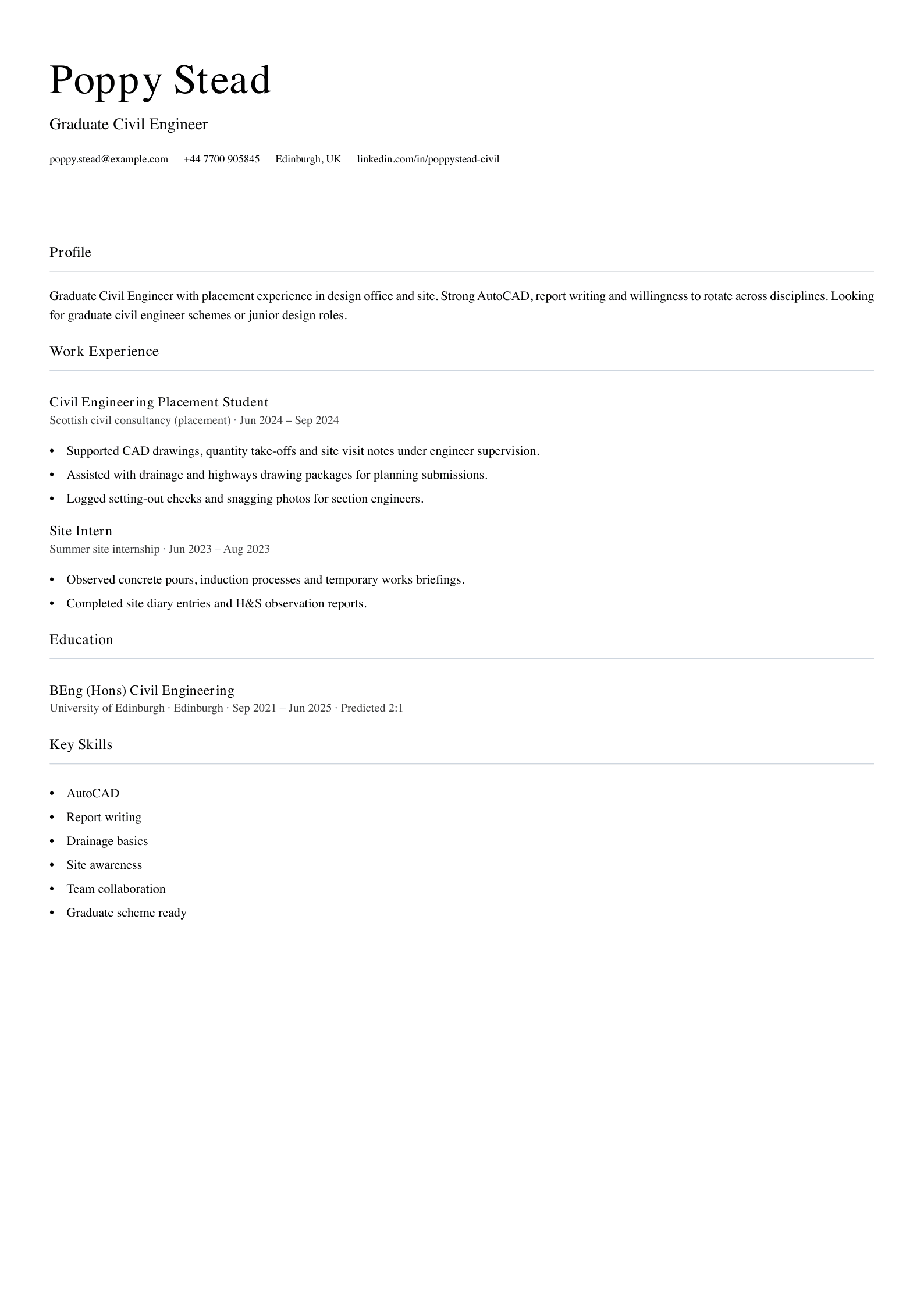 graduate civil engineer cv template