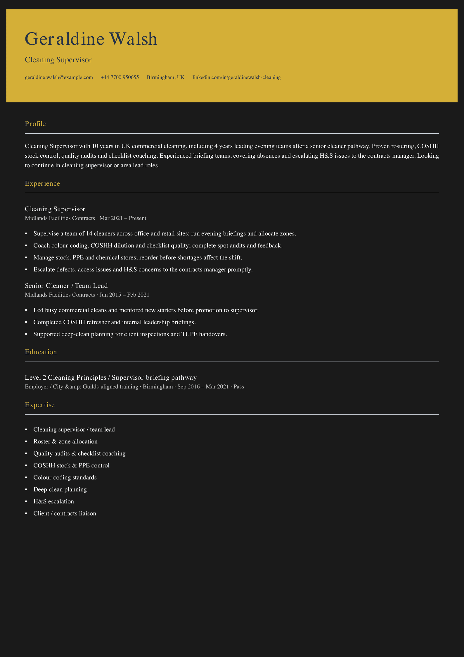 cleaning supervisor cv template