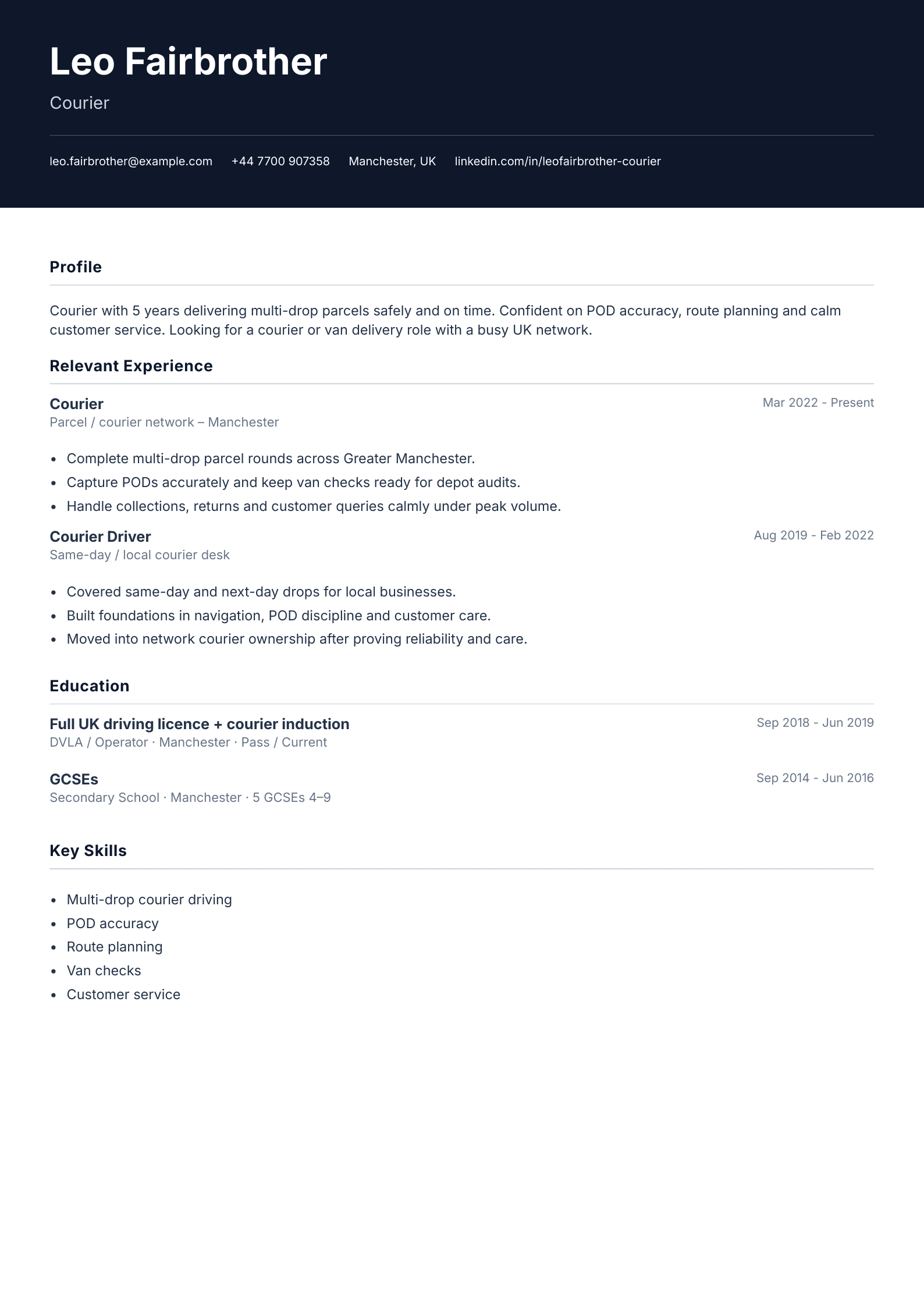 Courier CV template