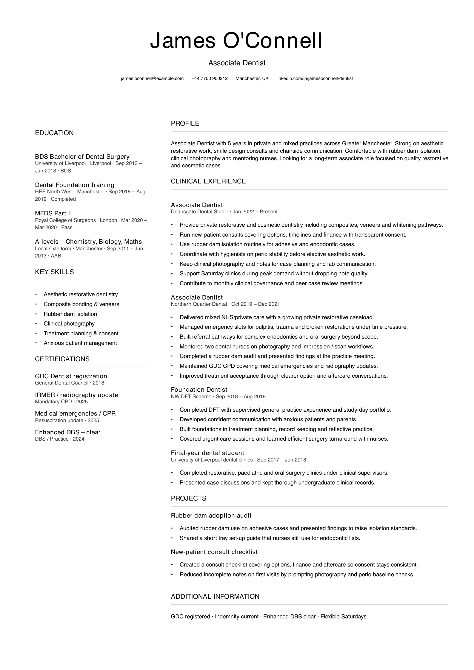 associate dentist cv template
