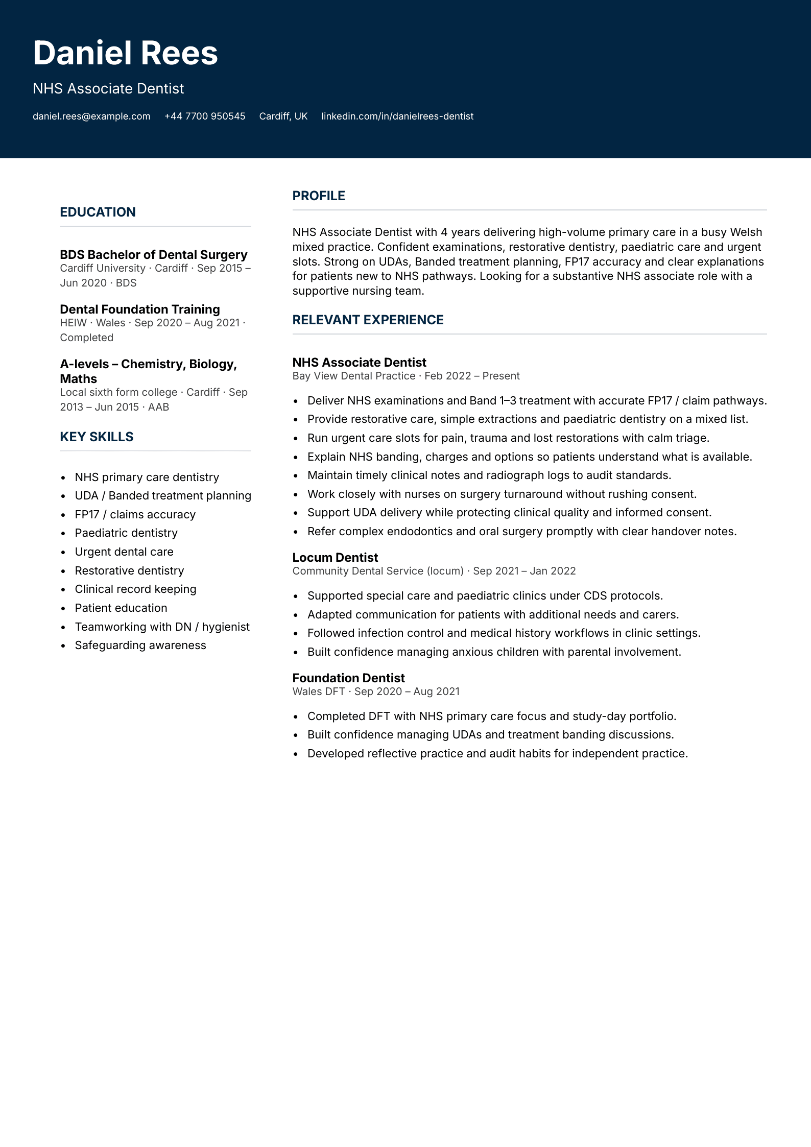NHS dentist cv template