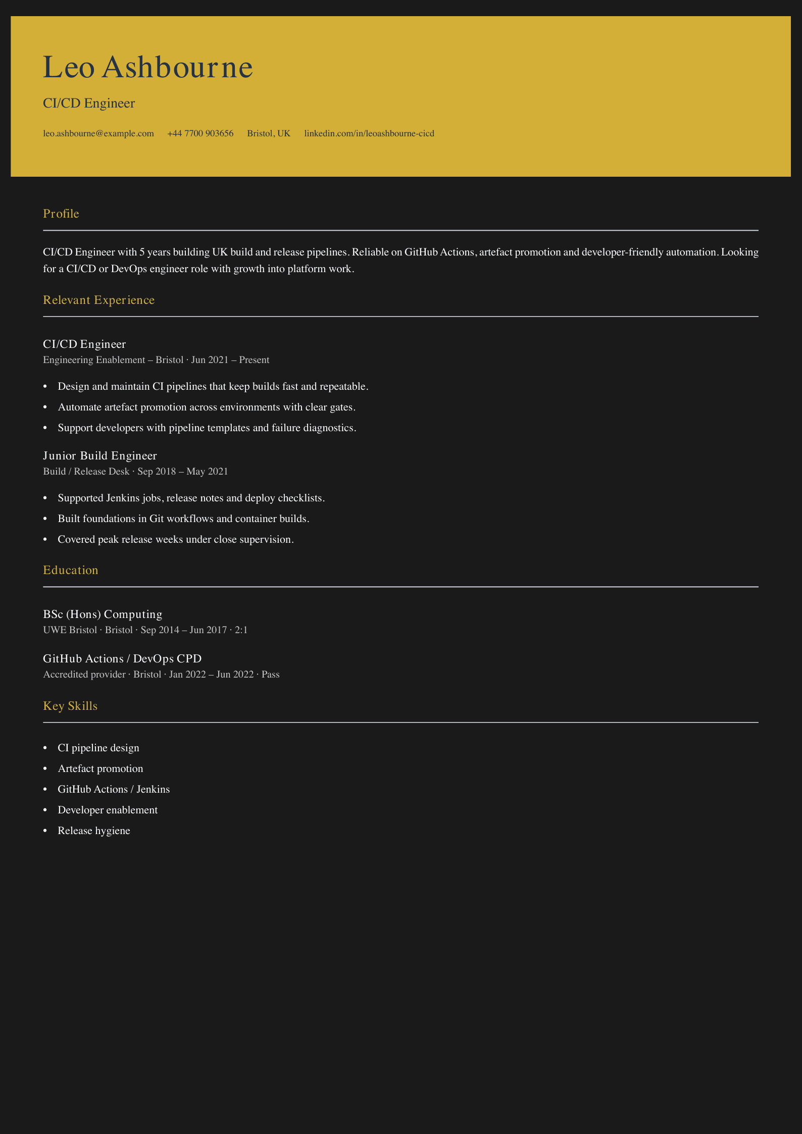 CI/CD engineer CV template