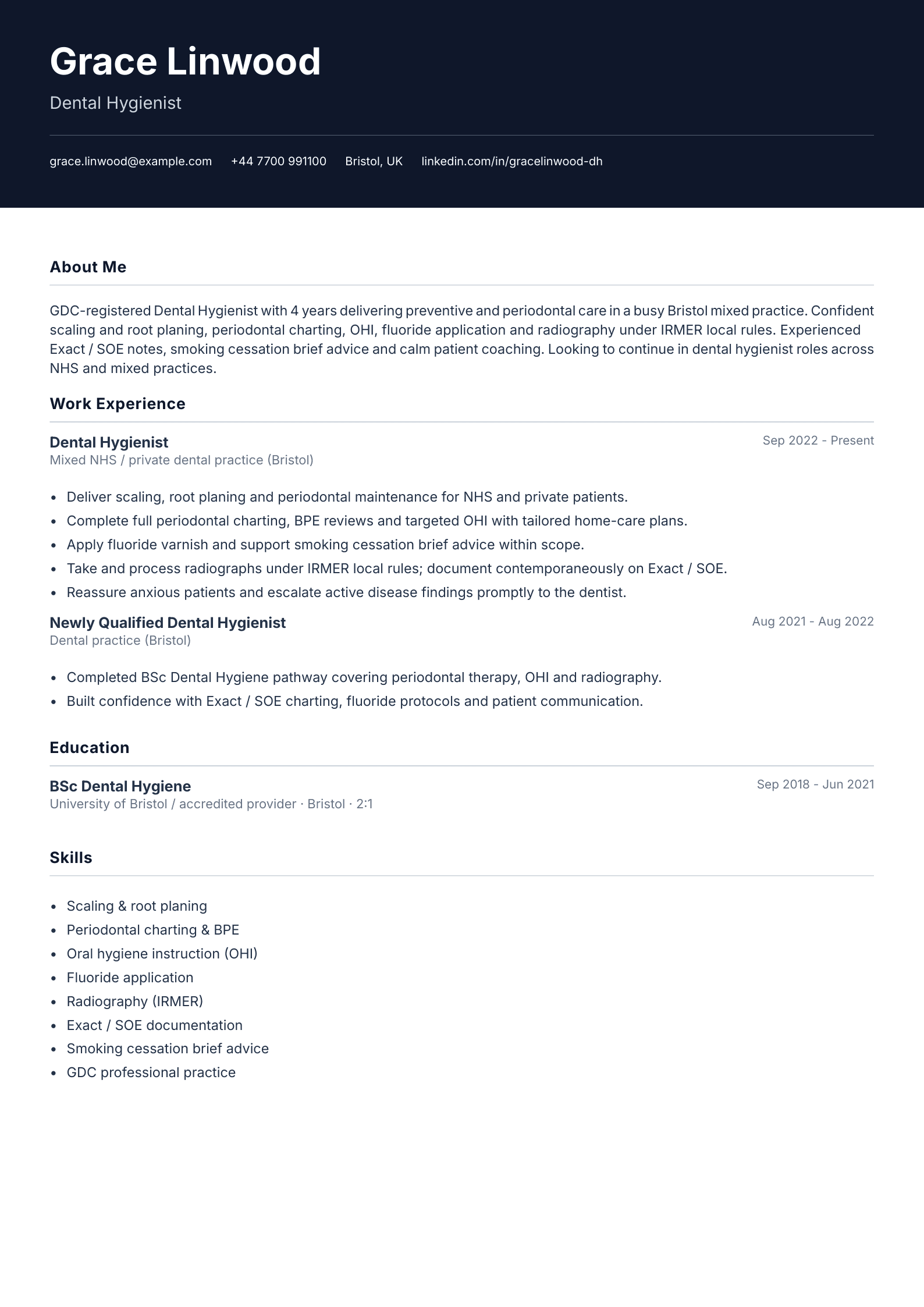 Dental hygienist CV template
