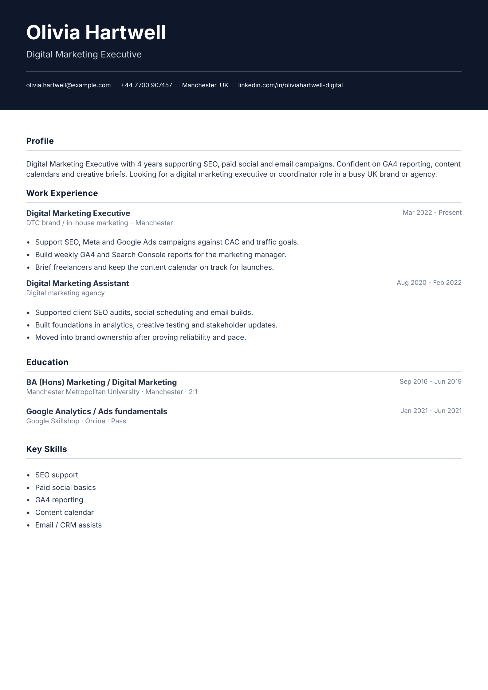 Digital marketing CV template