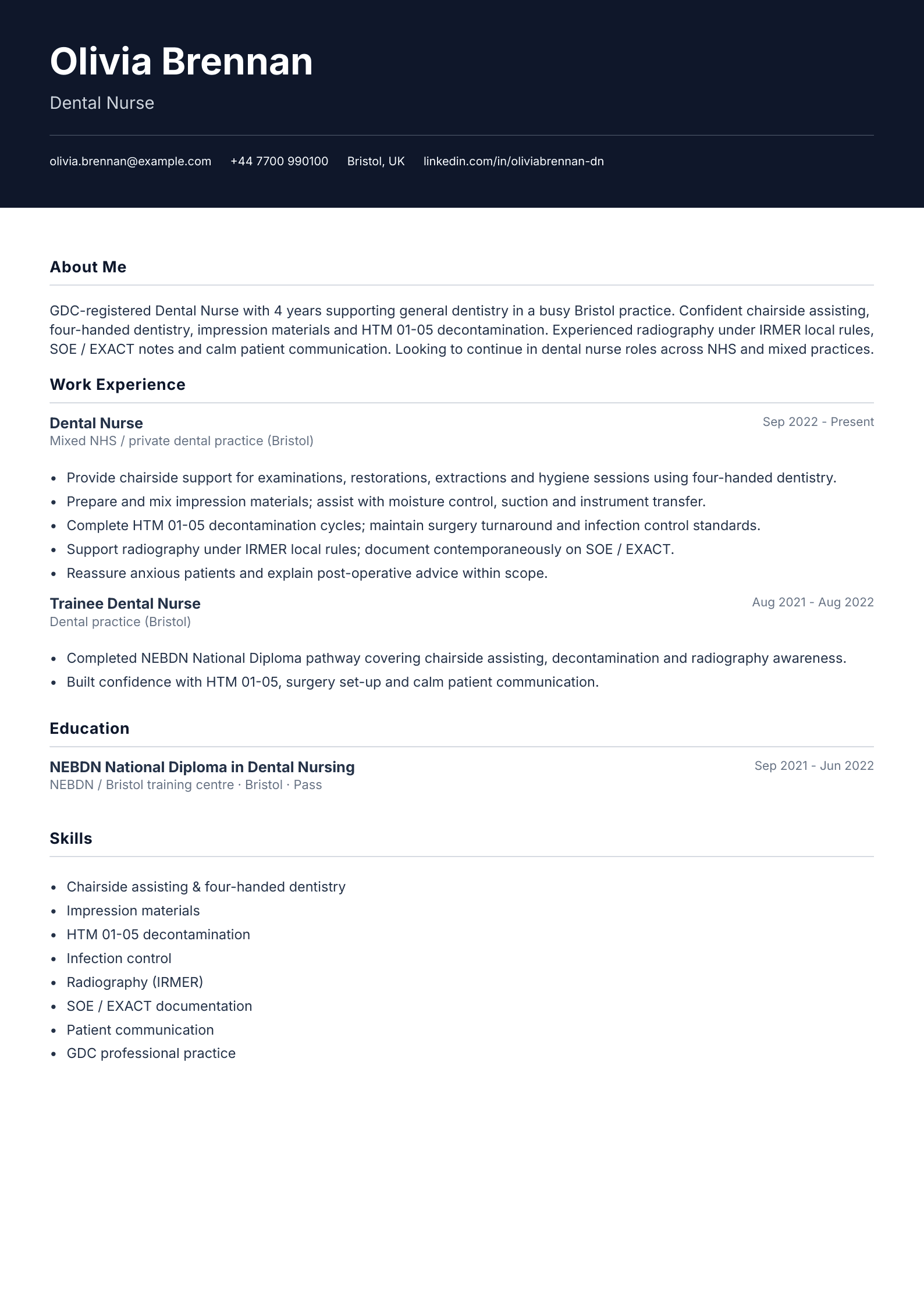 Dental nurse CV template