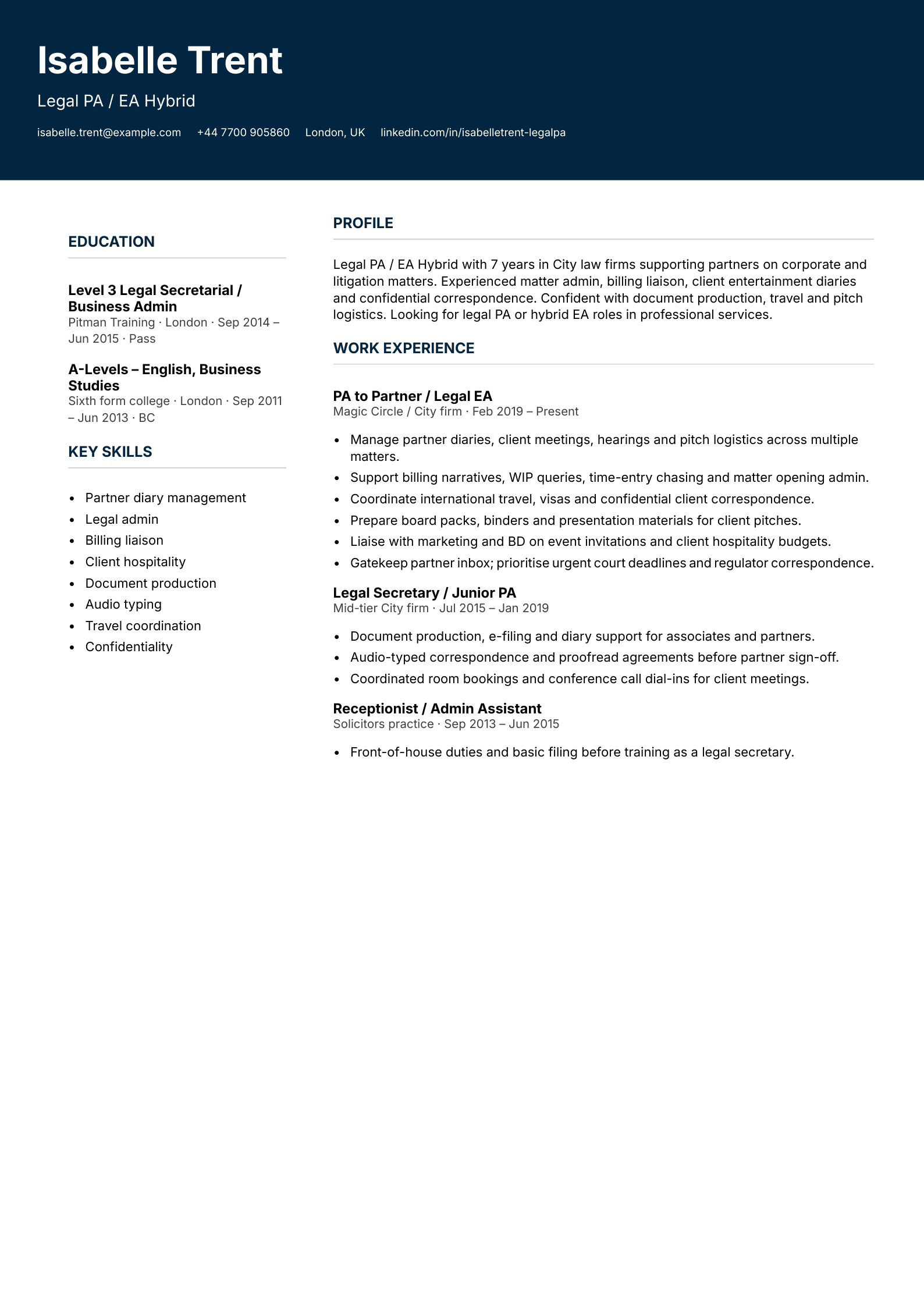 legal pa ea hybrid cv template
