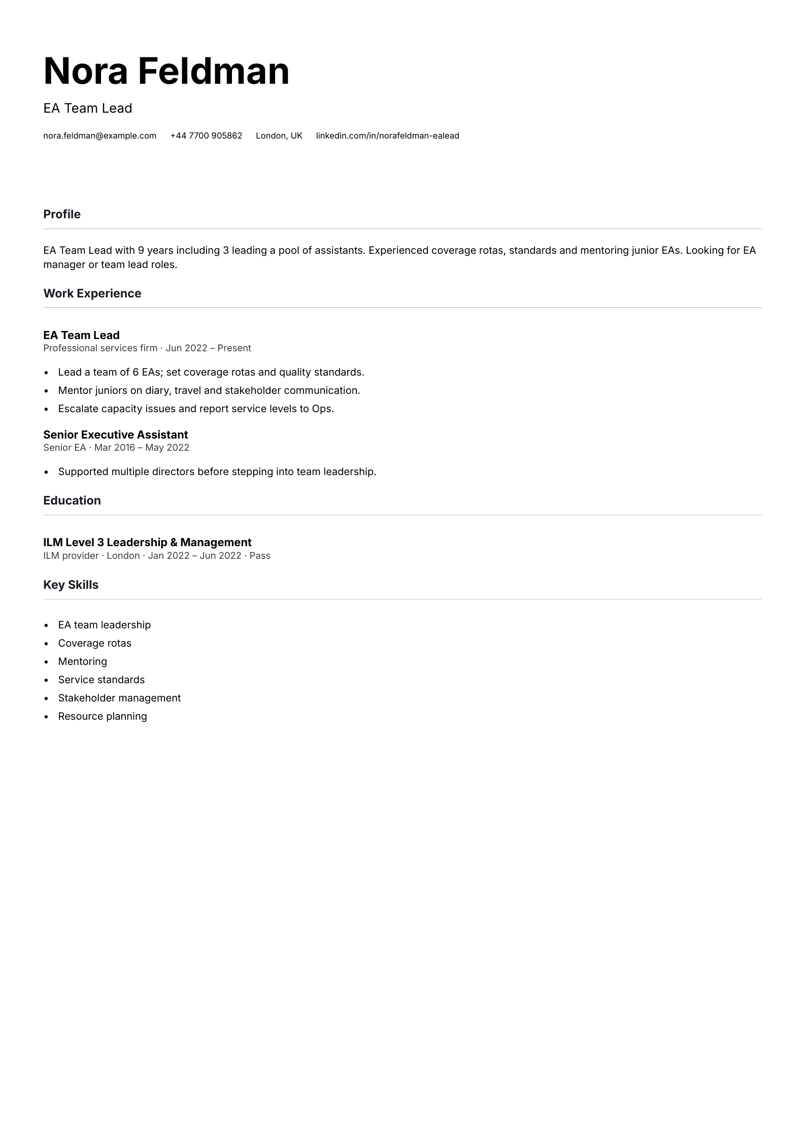 ea team lead cv template