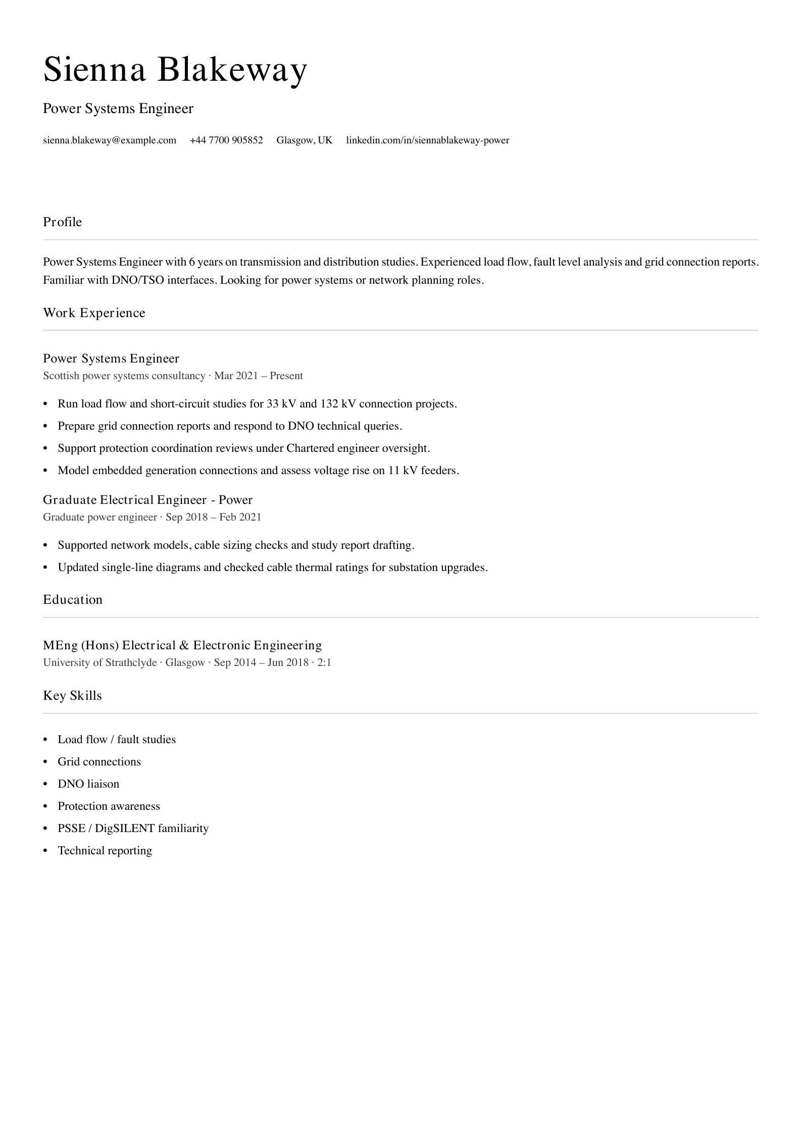 power systems engineer cv template
