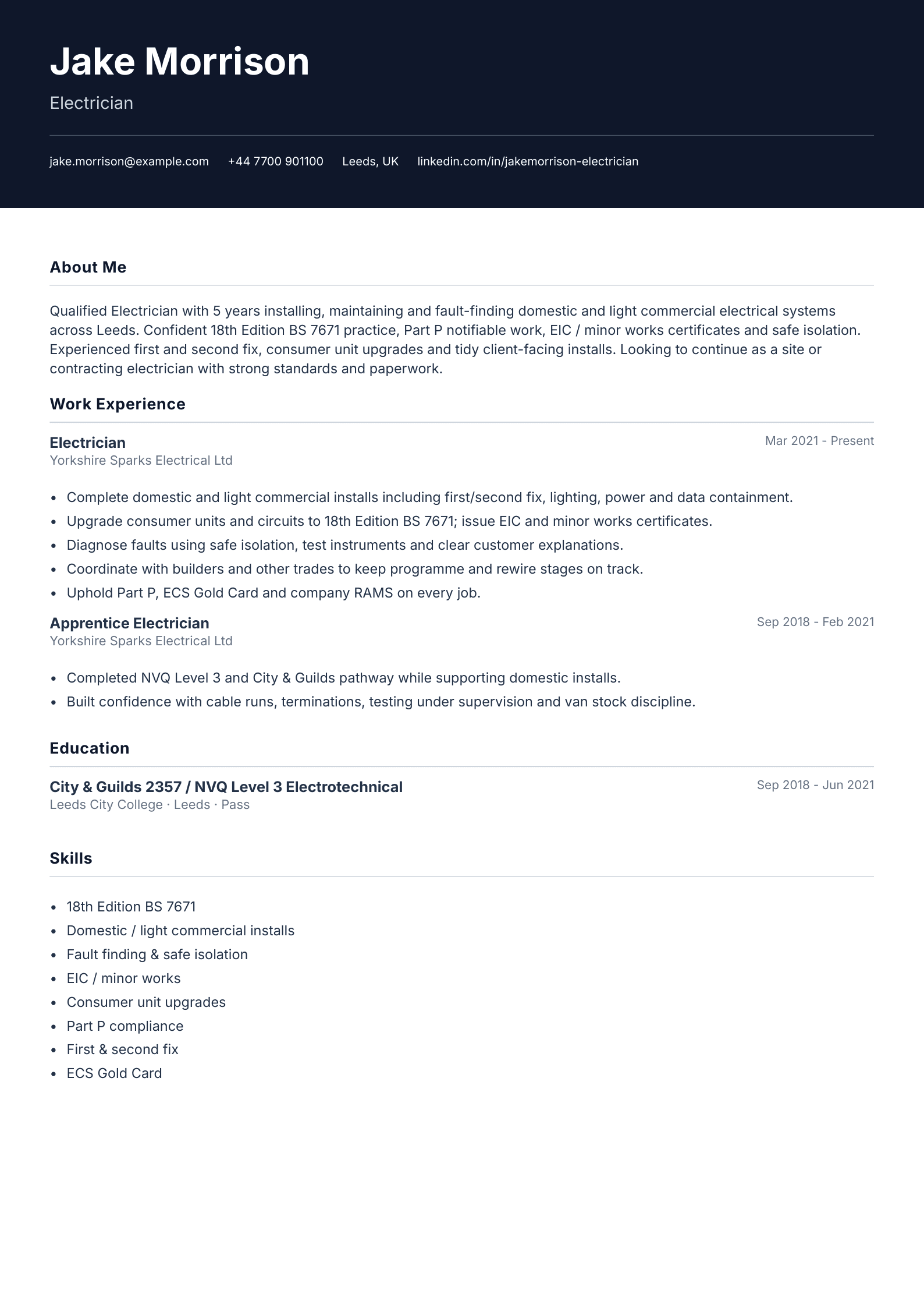electrician cv template