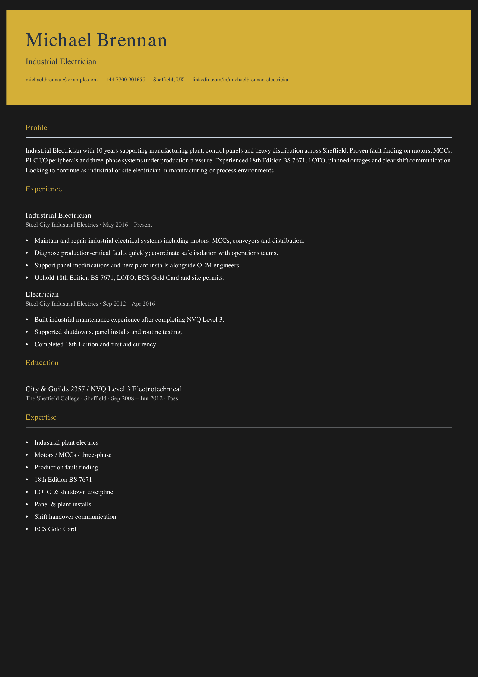 industrial electrician cv template