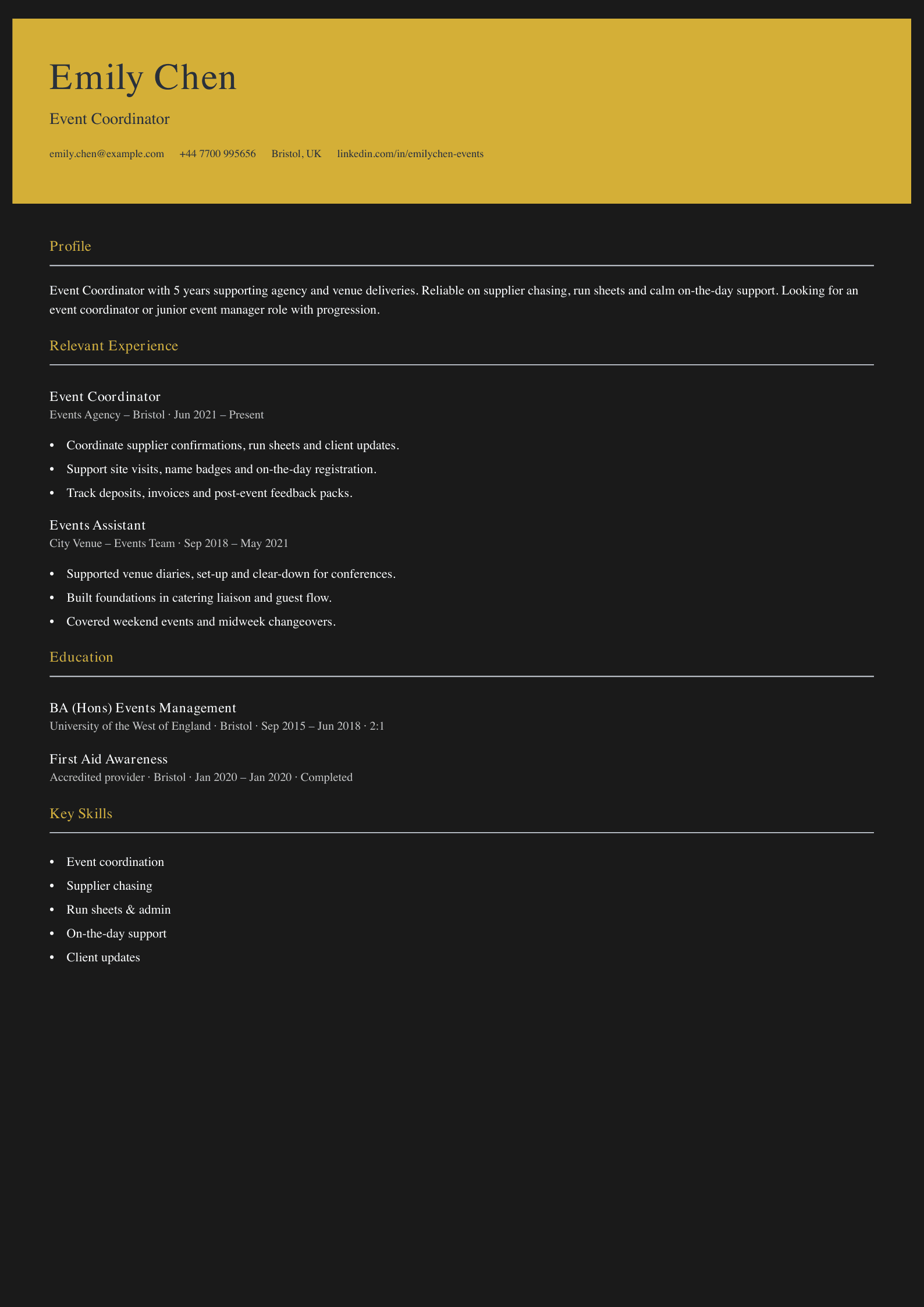 event coordinator CV template