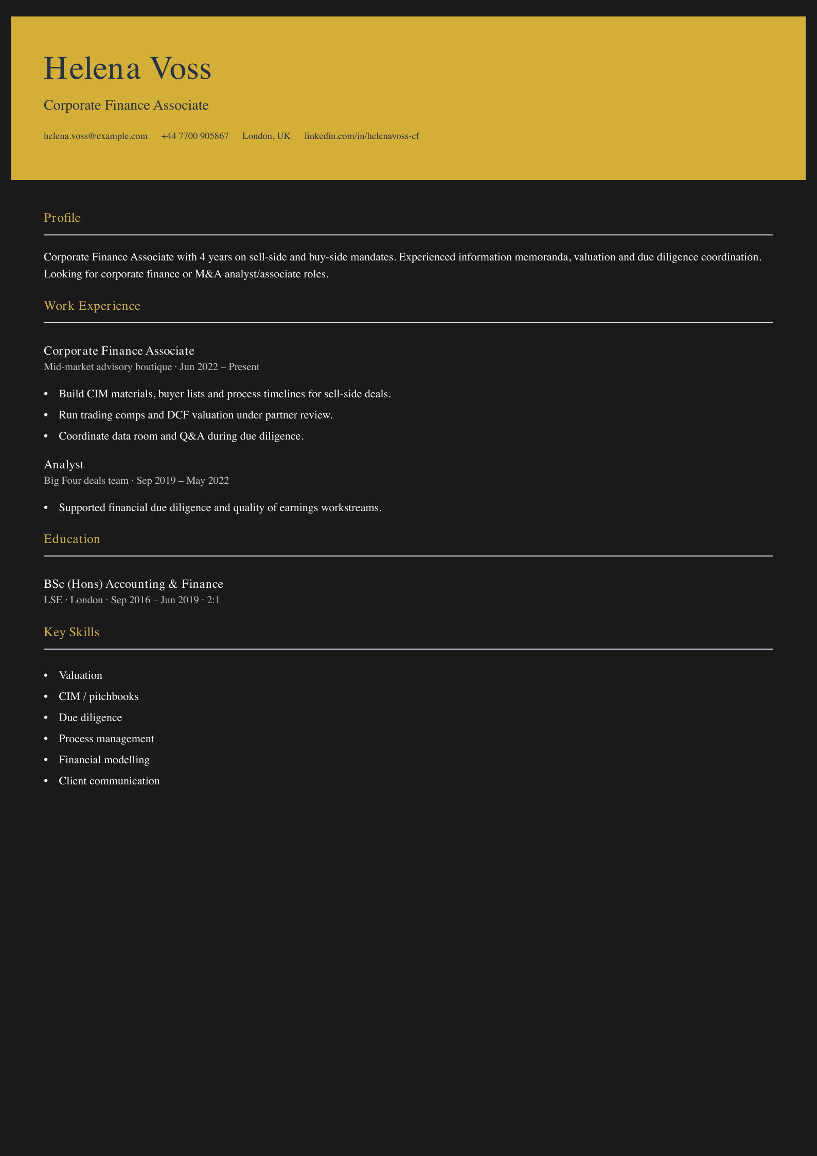 corporate finance associate cv template