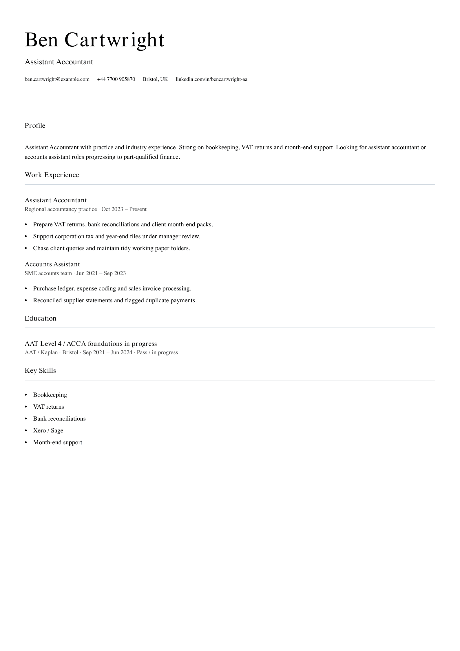 assistant accountant cv template