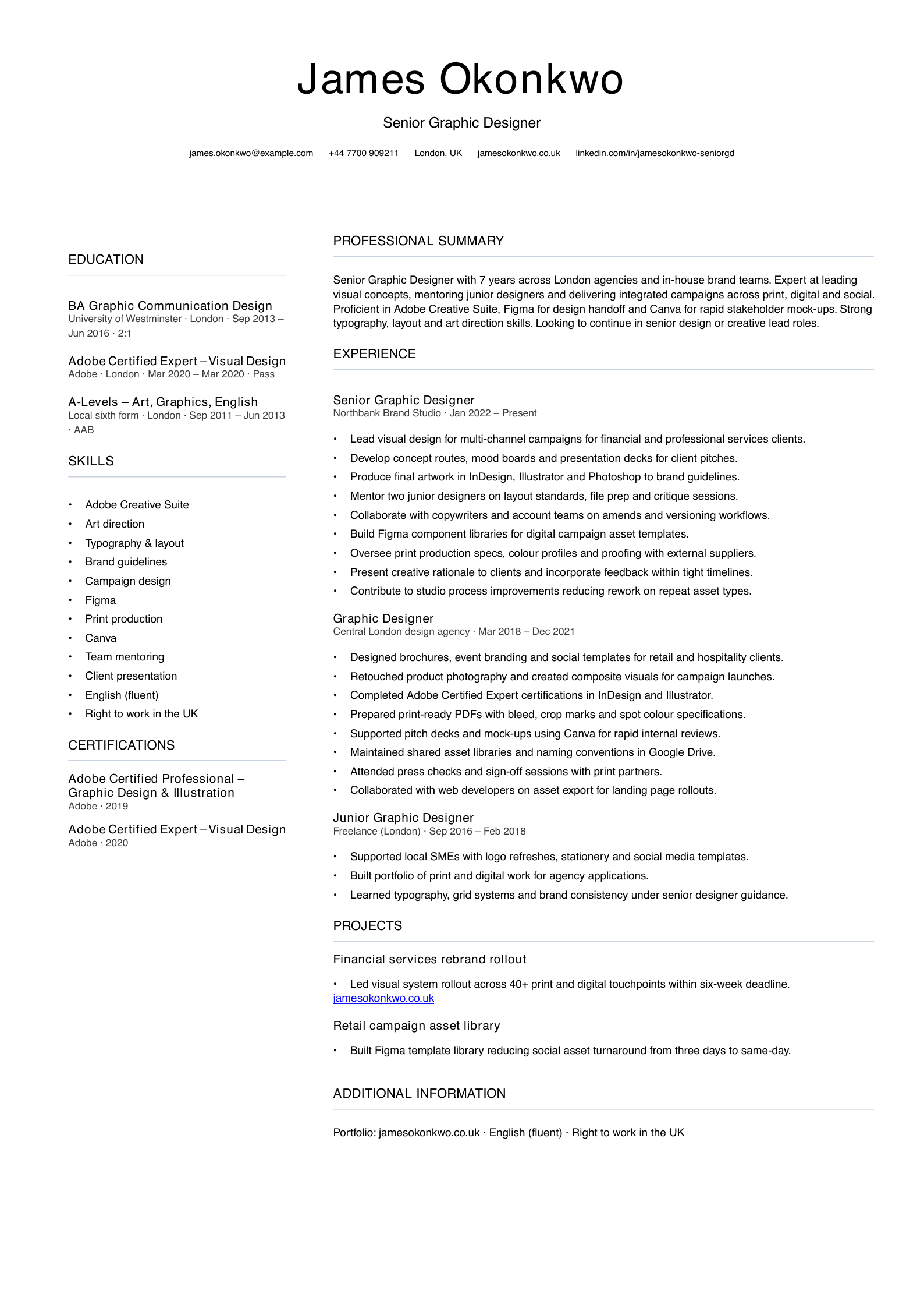 senior graphic designer cv template