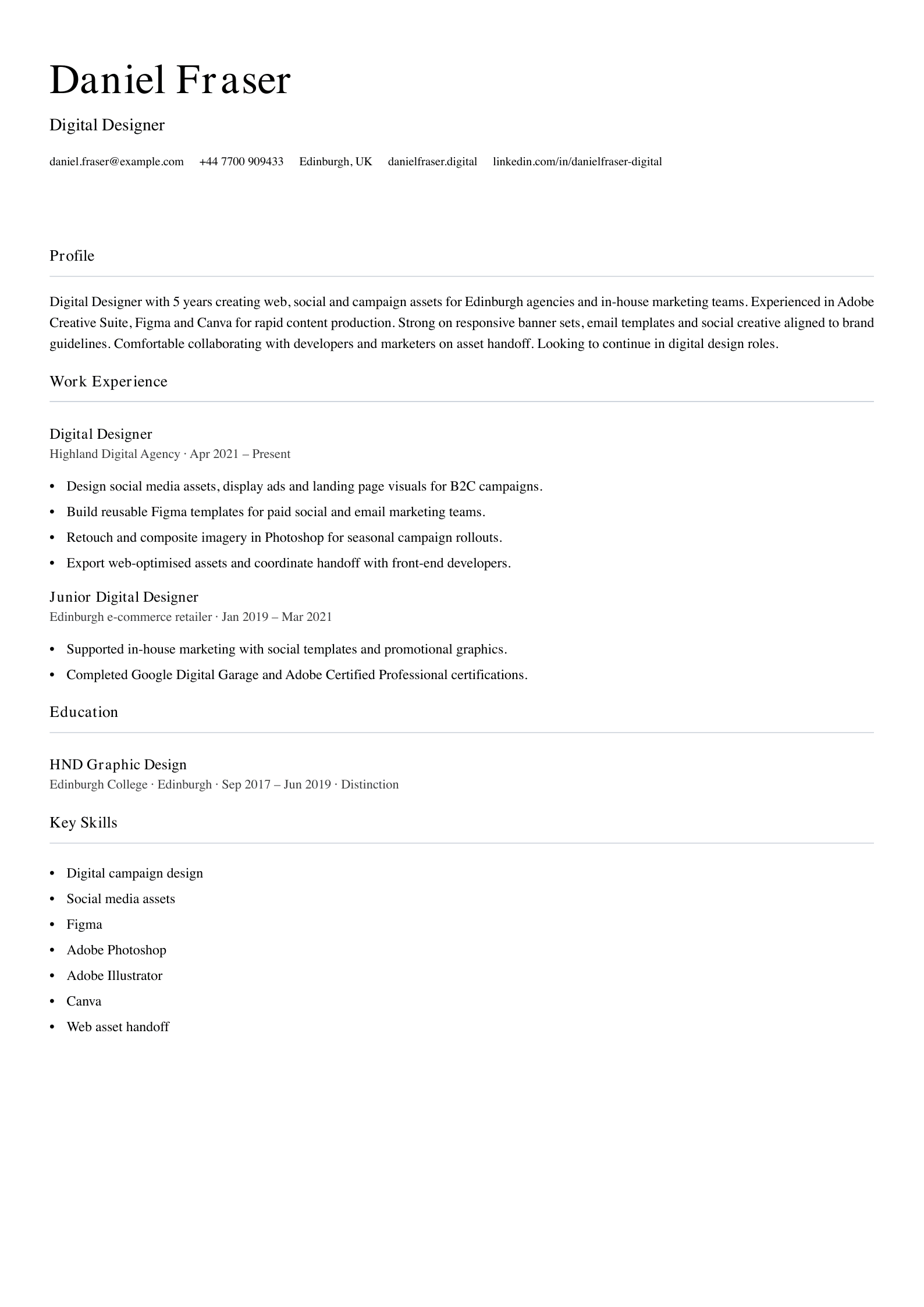 digital designer cv template