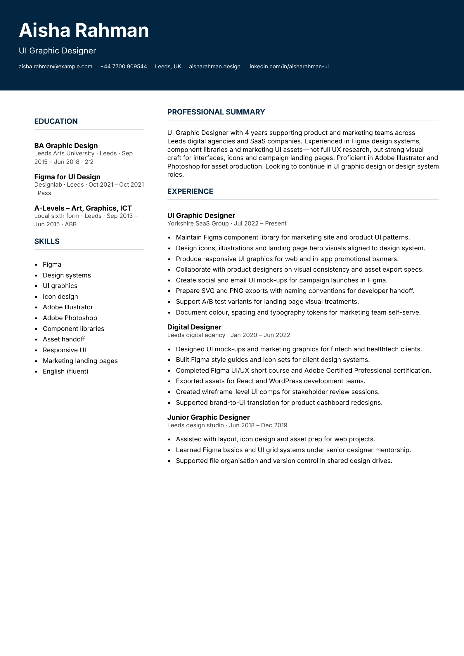 UI graphic designer CV template
