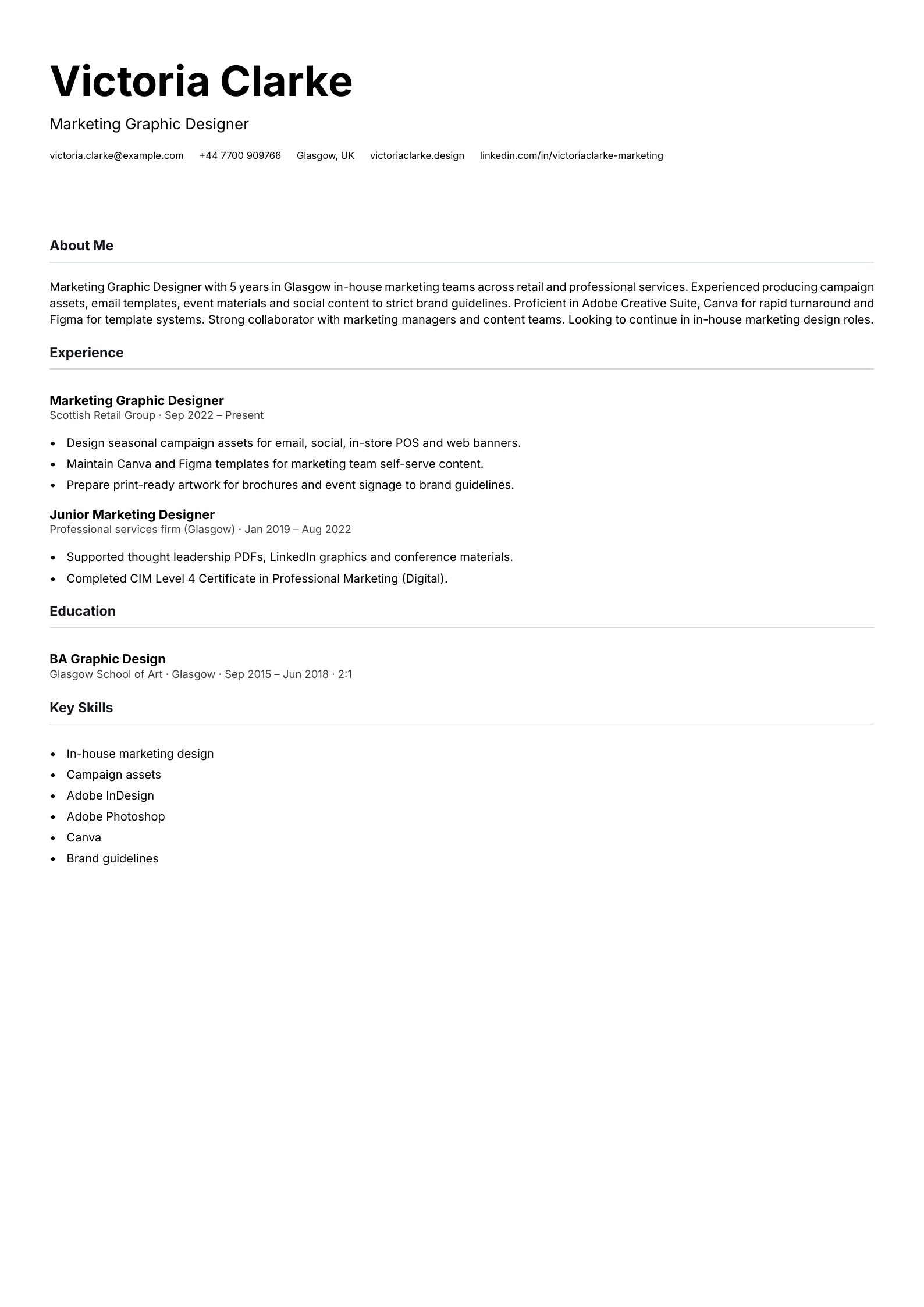 marketing graphic designer cv template
