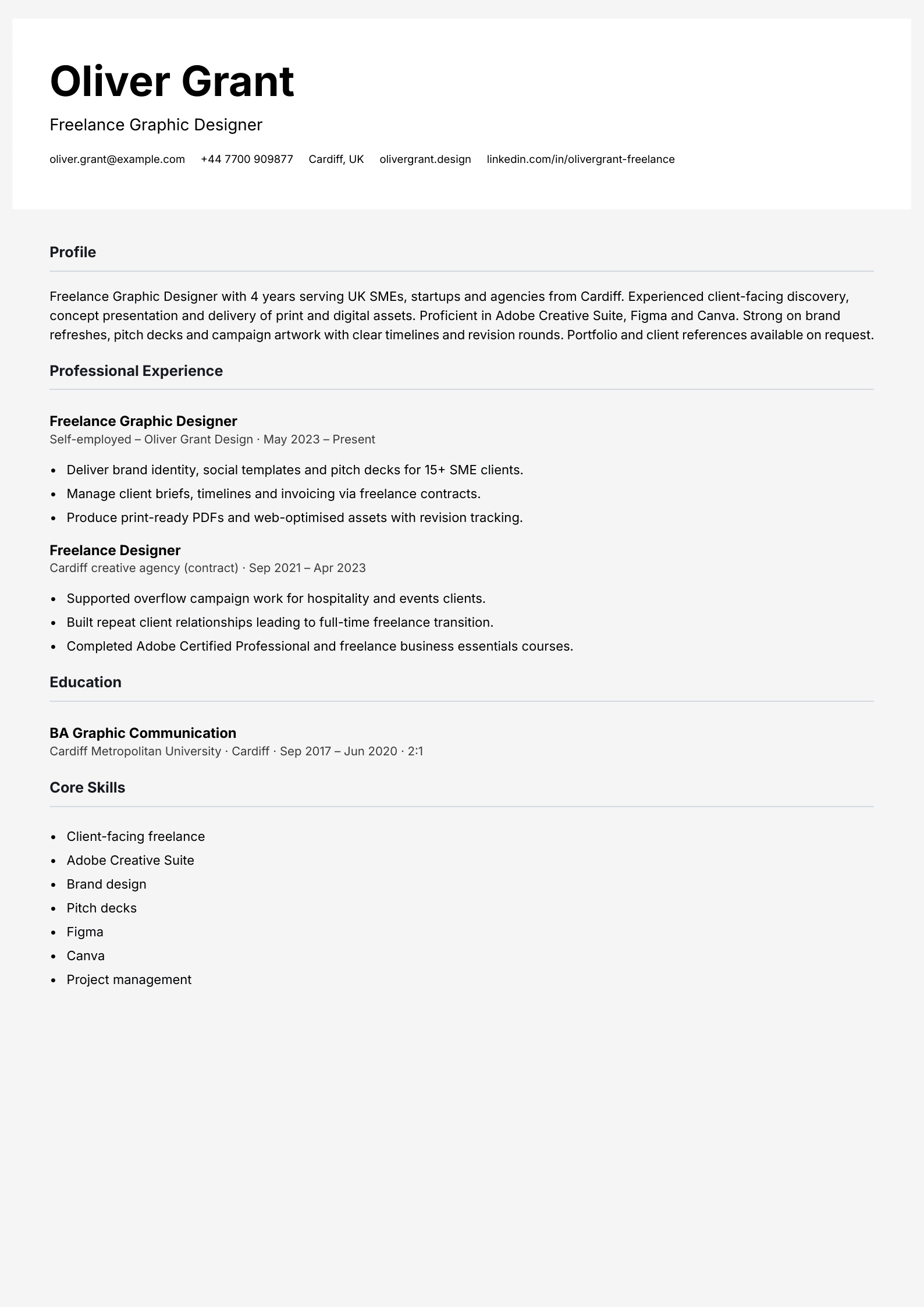 freelance graphic designer cv template