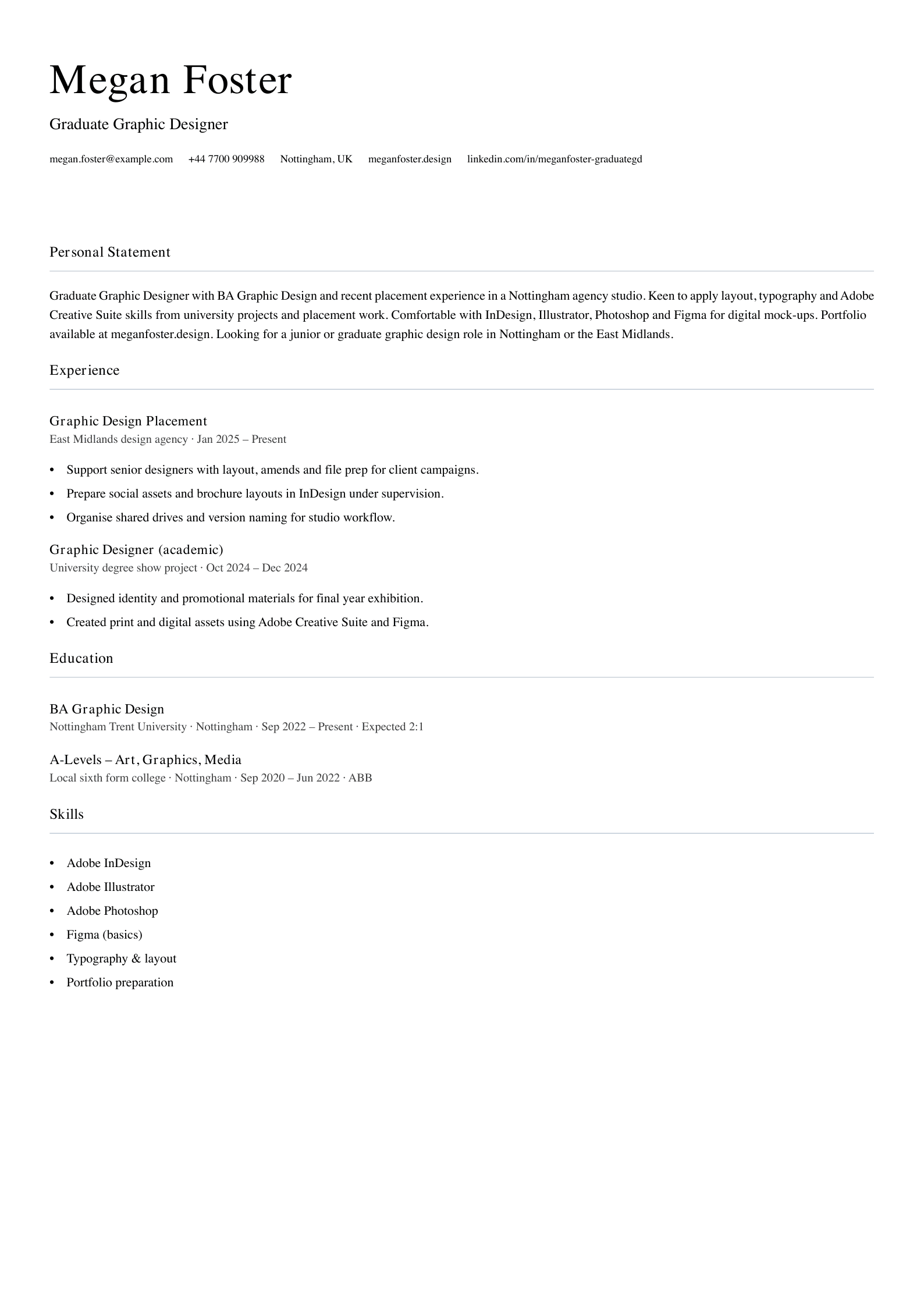 graduate graphic designer cv template