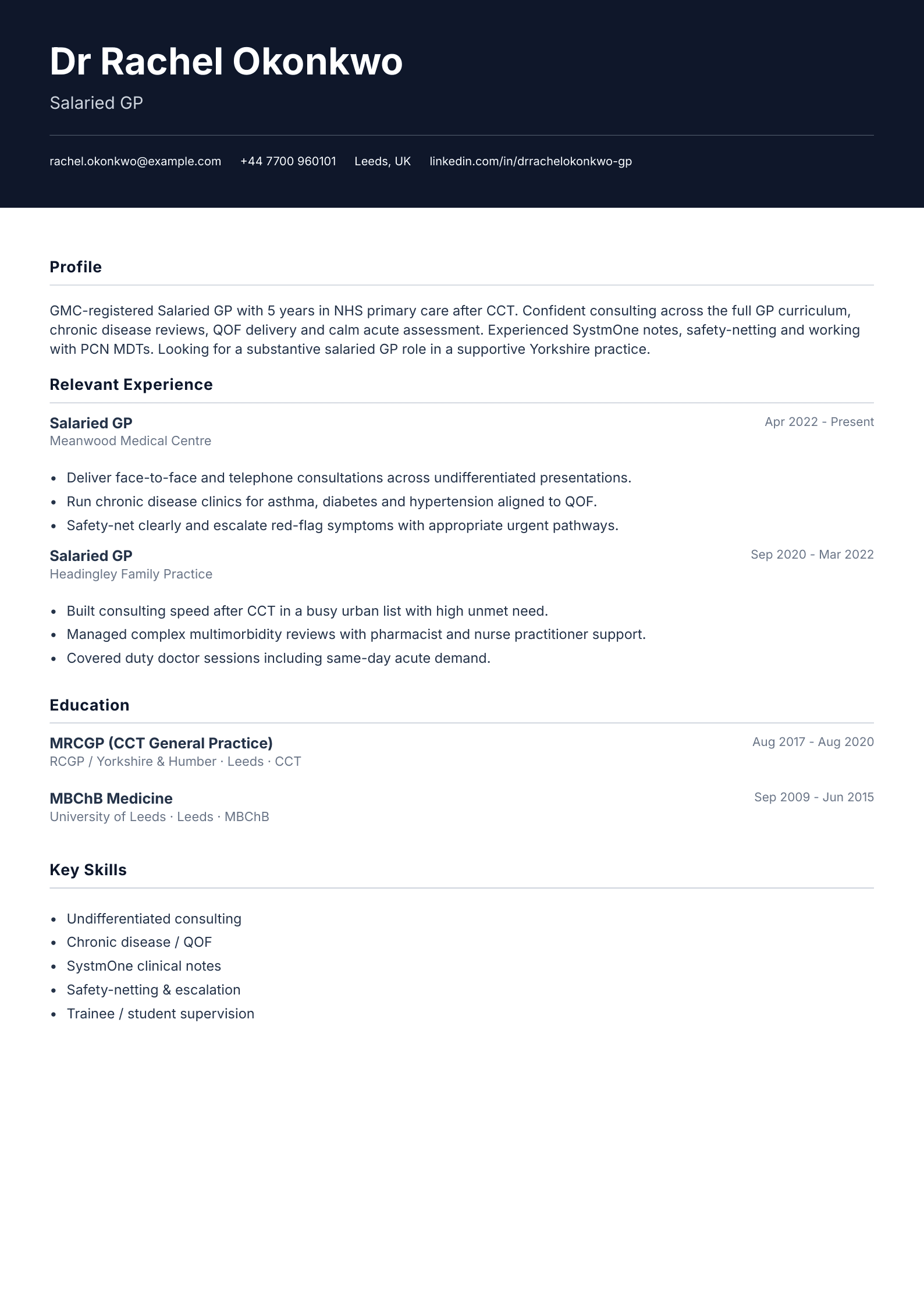 Salaried GP CV template