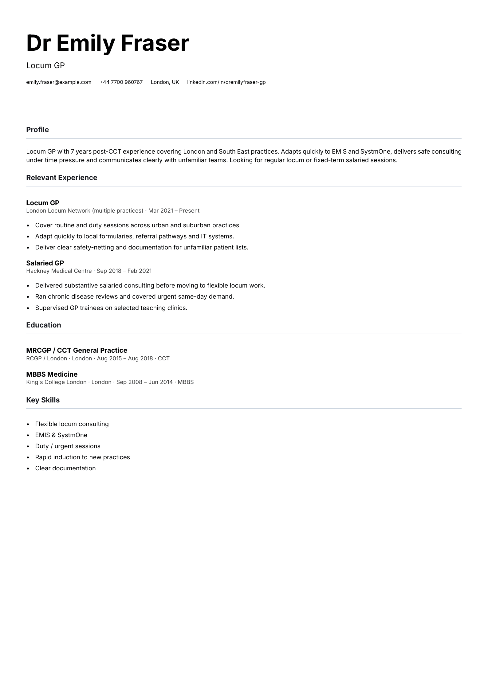 locum GP CV template