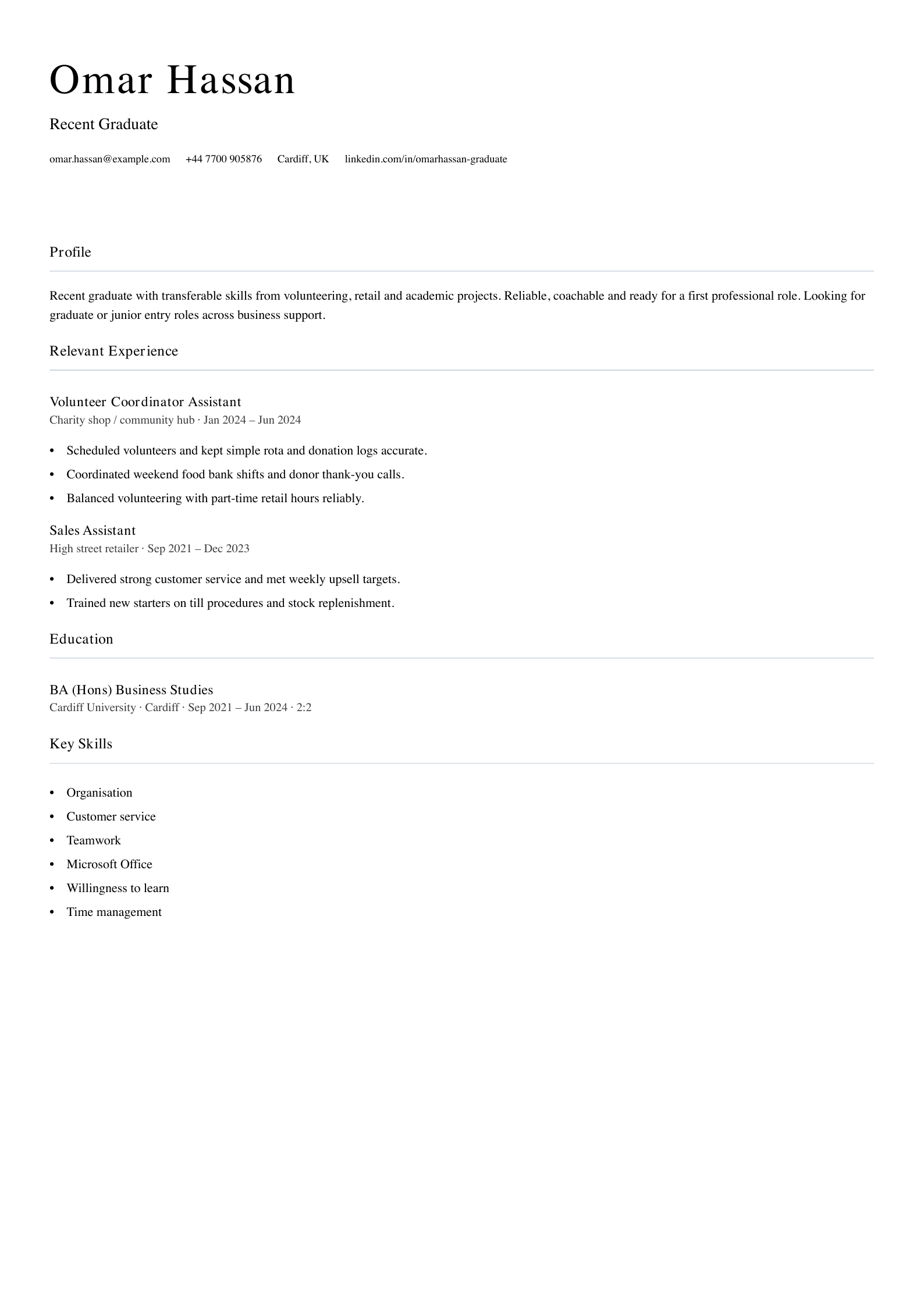 recent graduate cv template