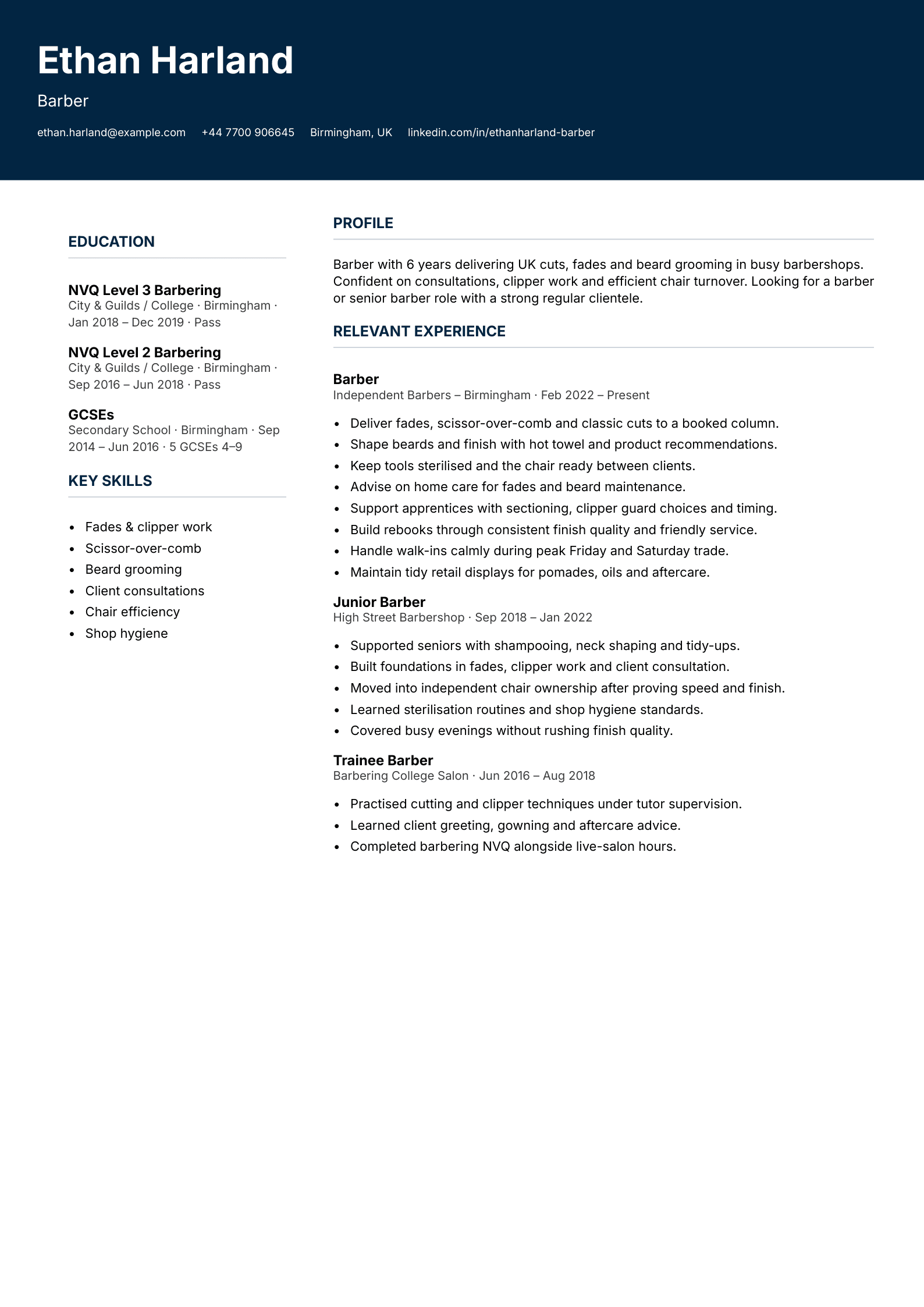 barber CV template
