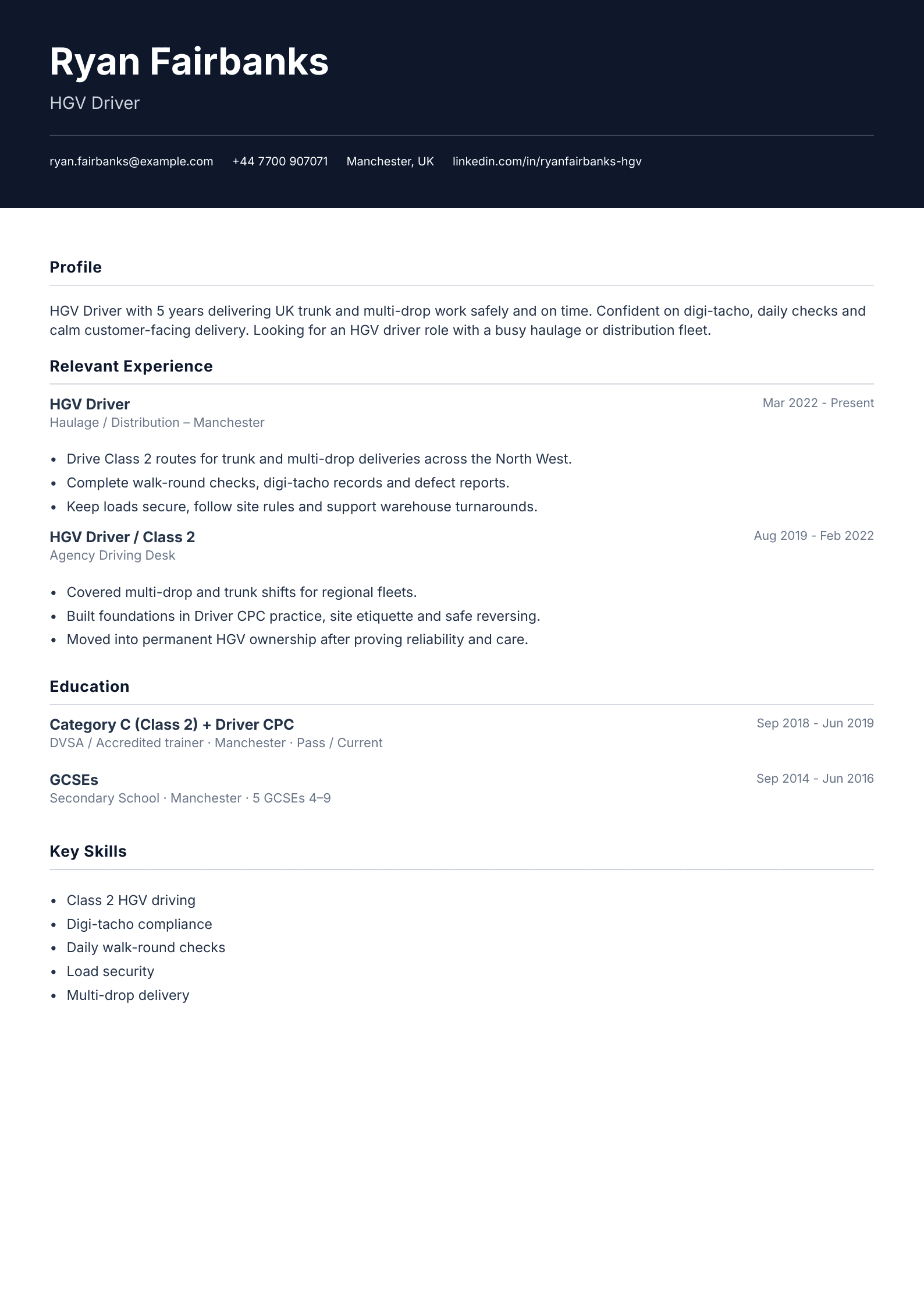 HGV driver CV template