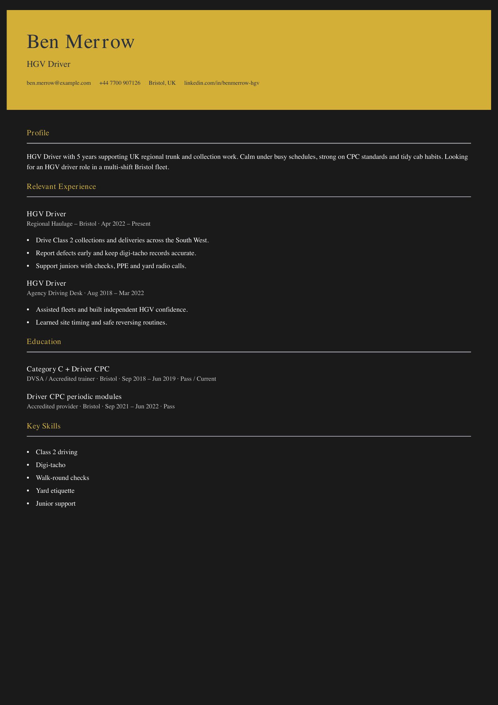 HGV driver CV template