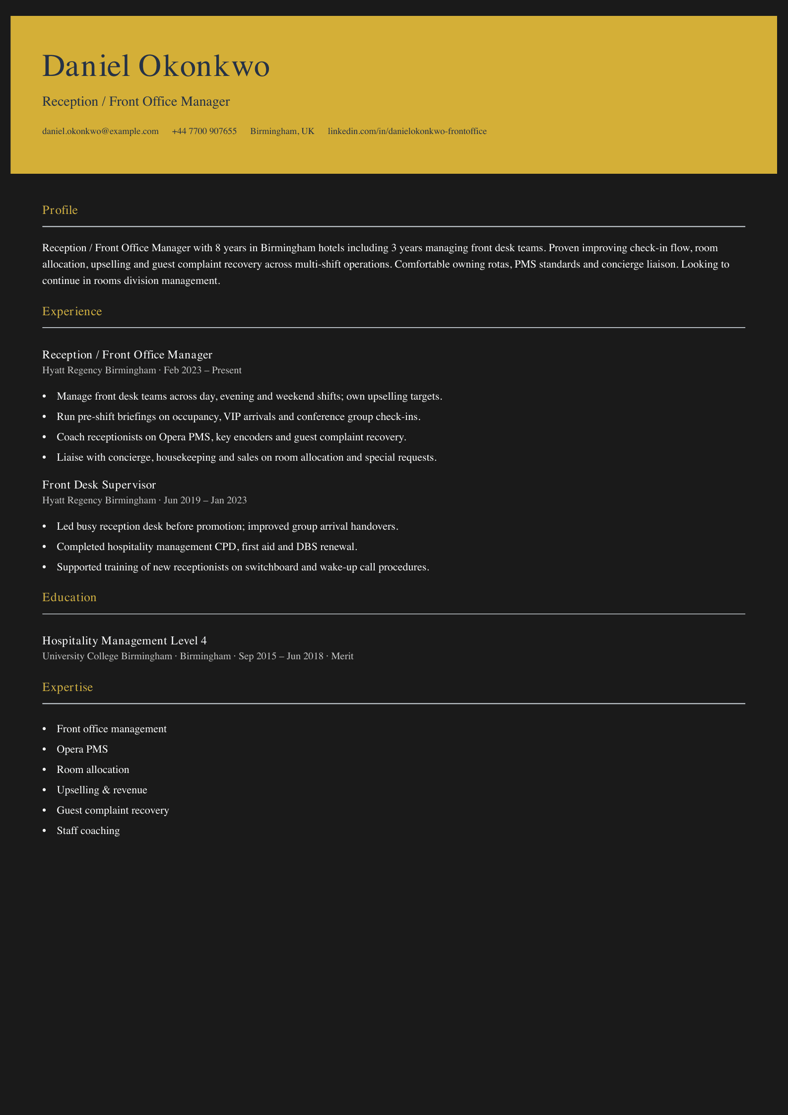 front office manager cv template
