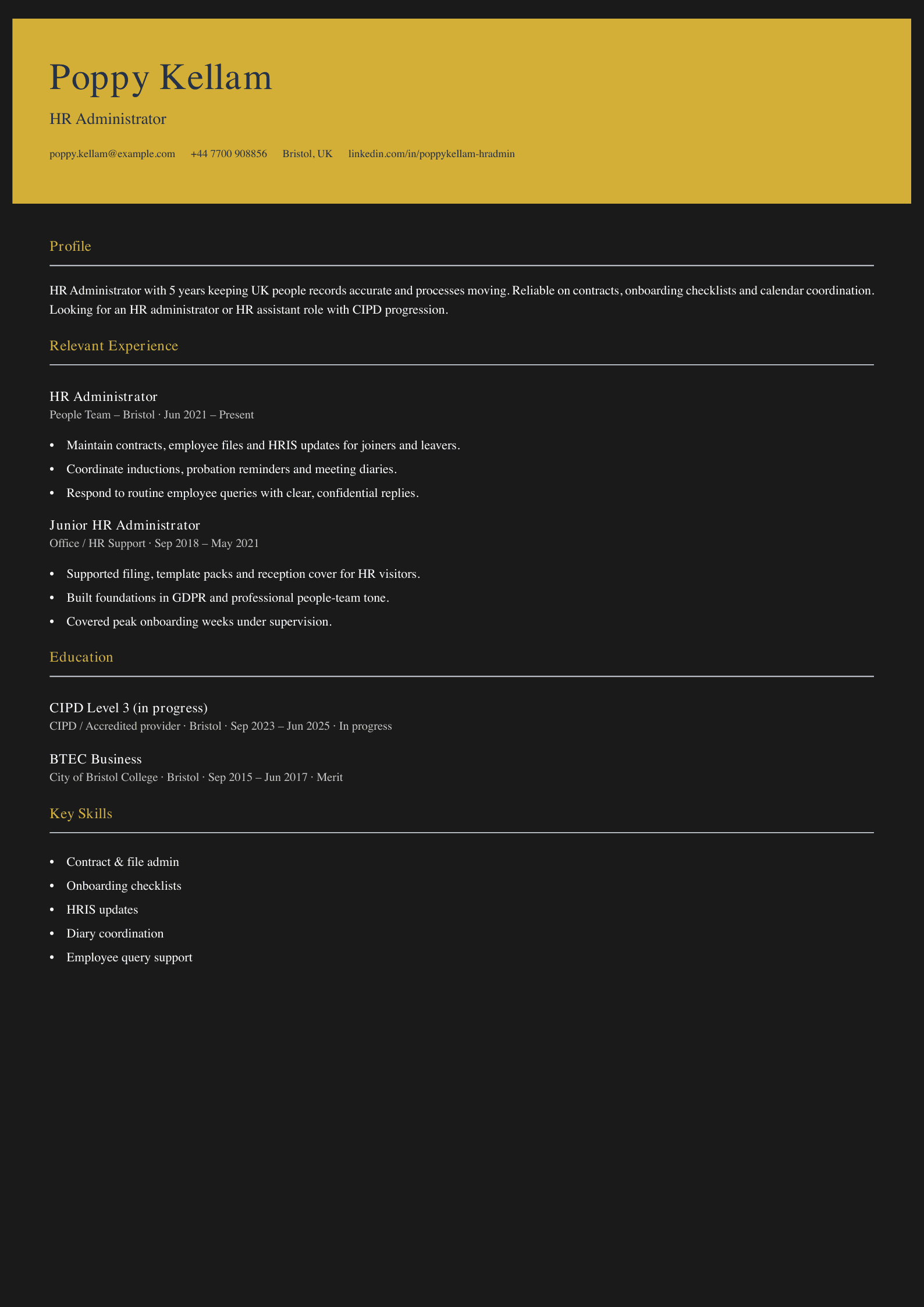 HR administrator CV template