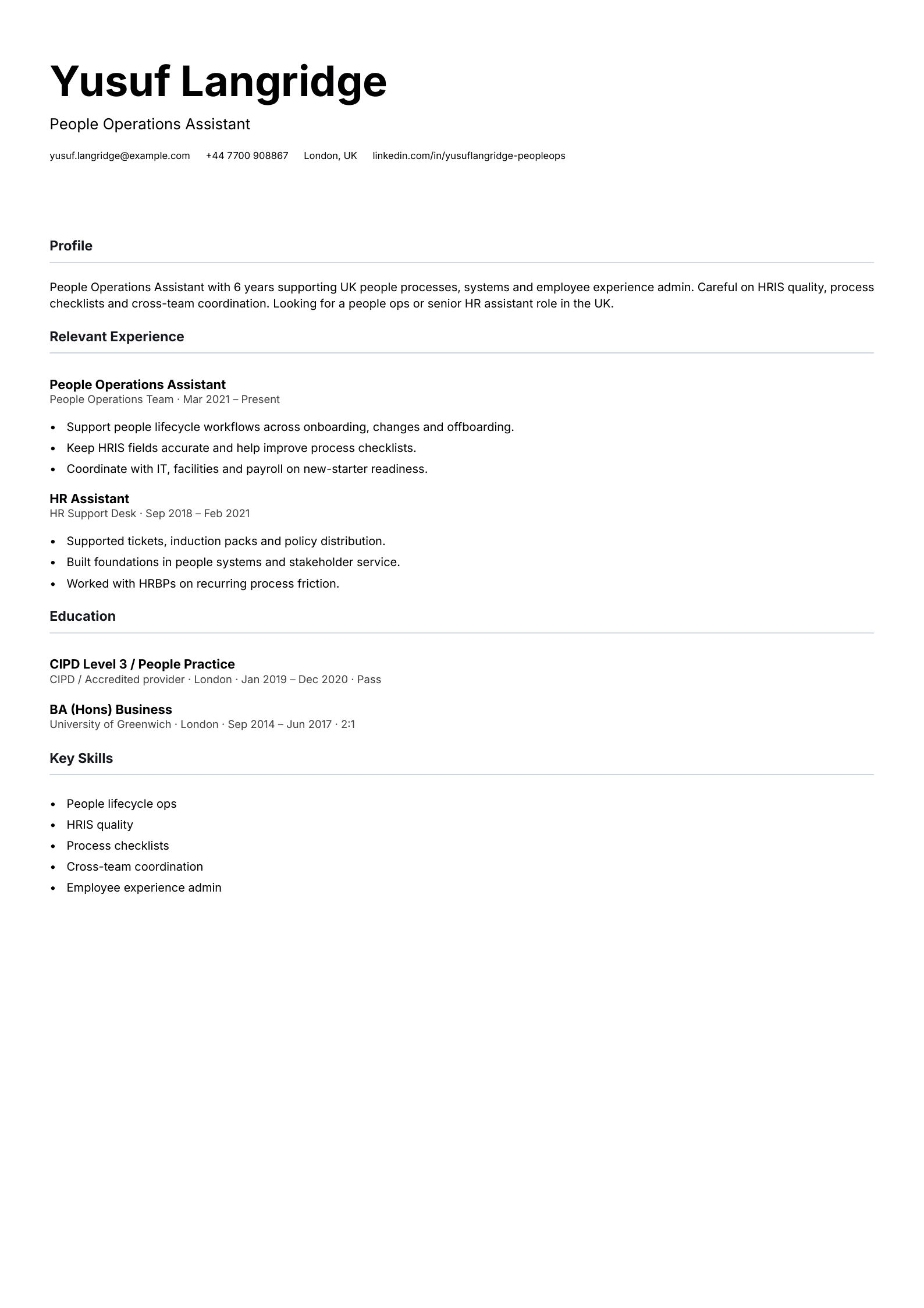 people operations assistant CV template